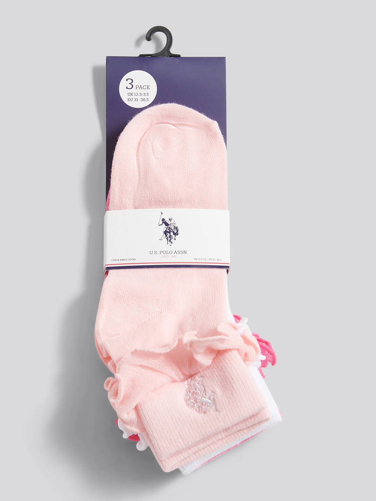 3 Pack Frill Ankle Socks Crystal Rose - Image 2