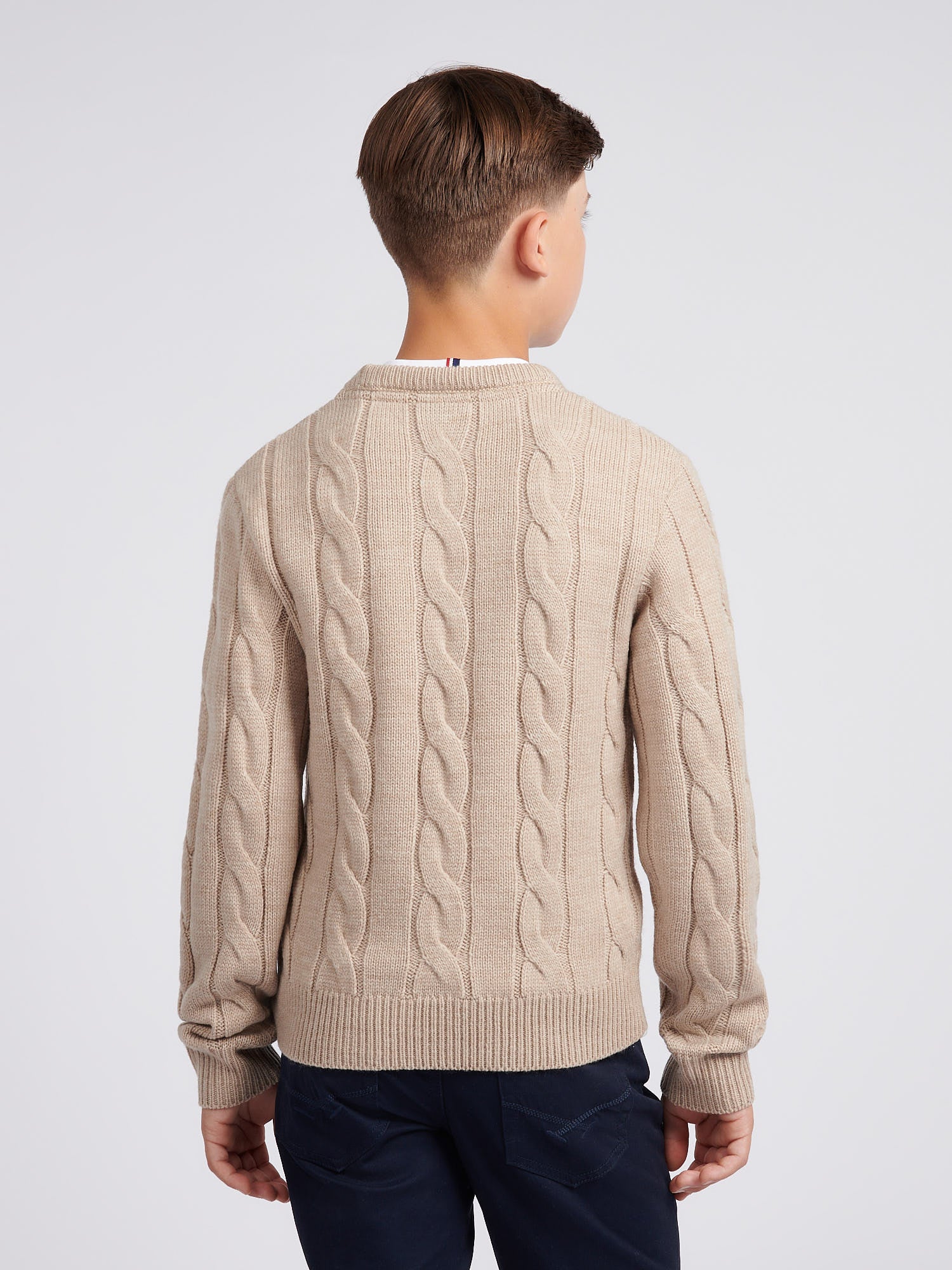 Boys Cable Knit Crew in Atmosphere Marl - Image 4