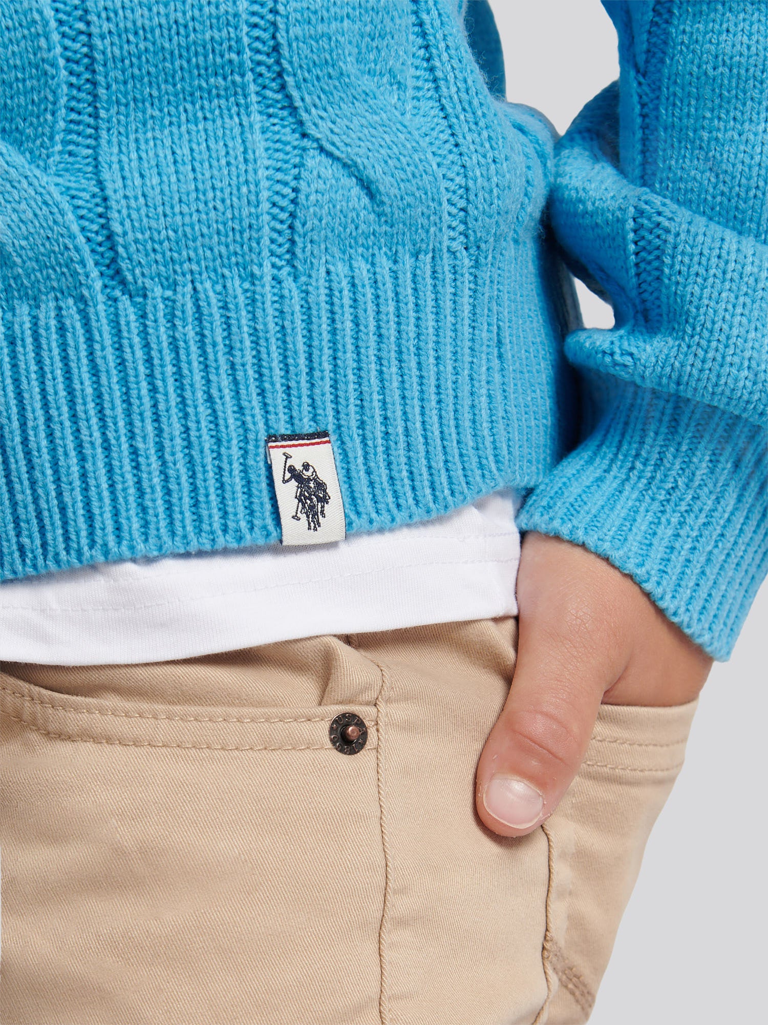 Boys Cable Knit Crew in Heritage Blue - Image 2