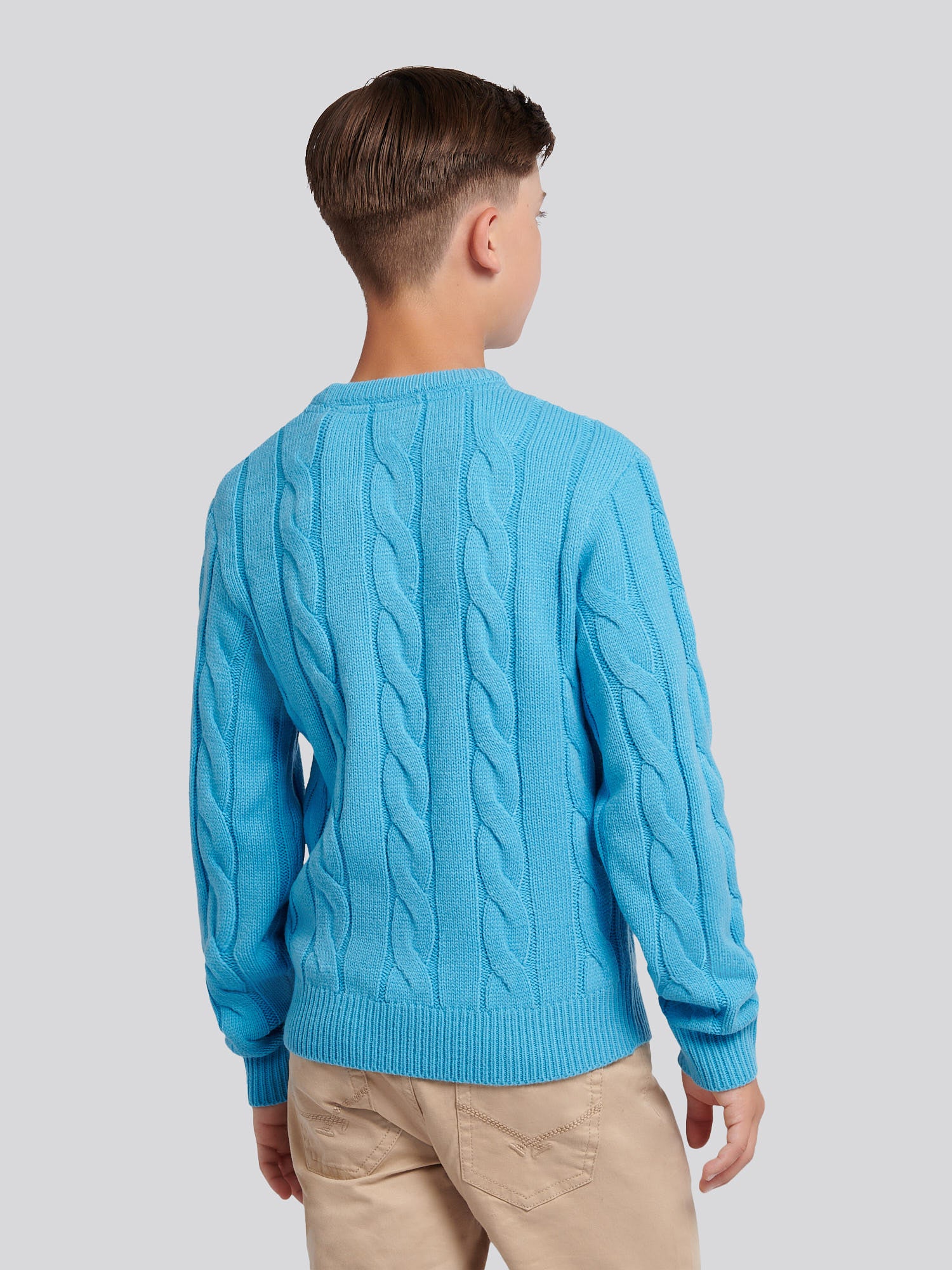 Boys Cable Knit Crew in Heritage Blue - Image 4