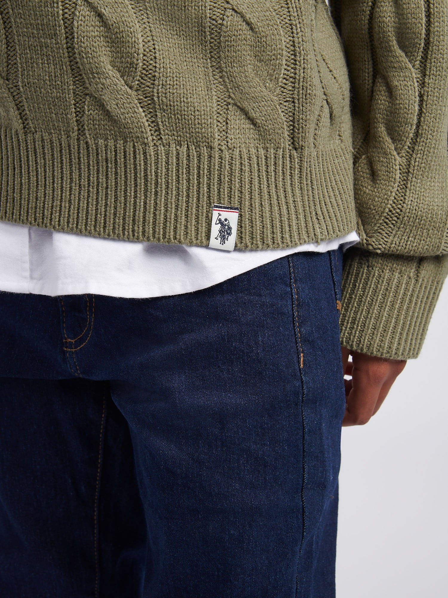 Boys Cable Knit Crew in Mulled Basil - Image 2