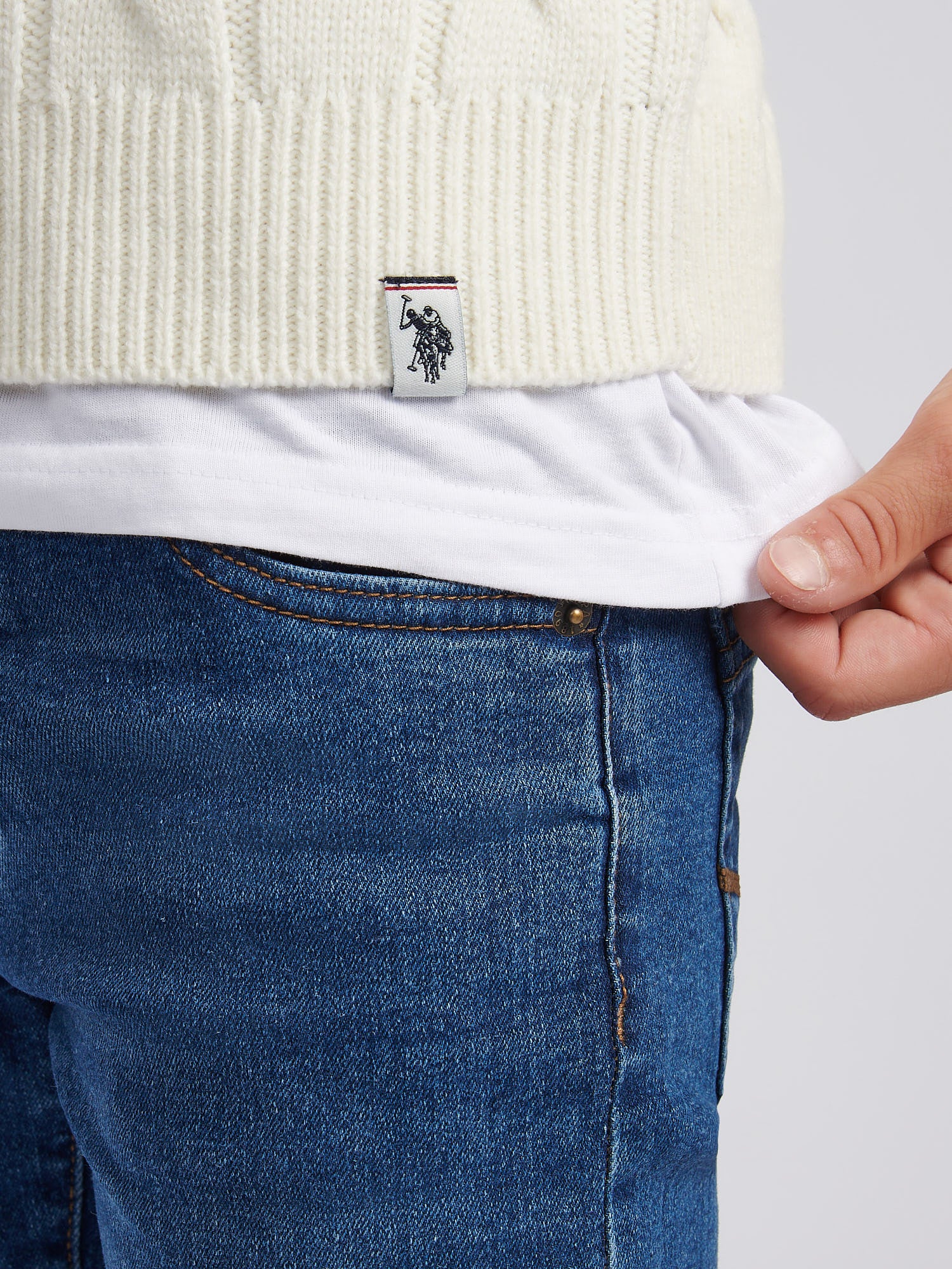 Boys Cable Knit Funnel in Whisper White - Image 2