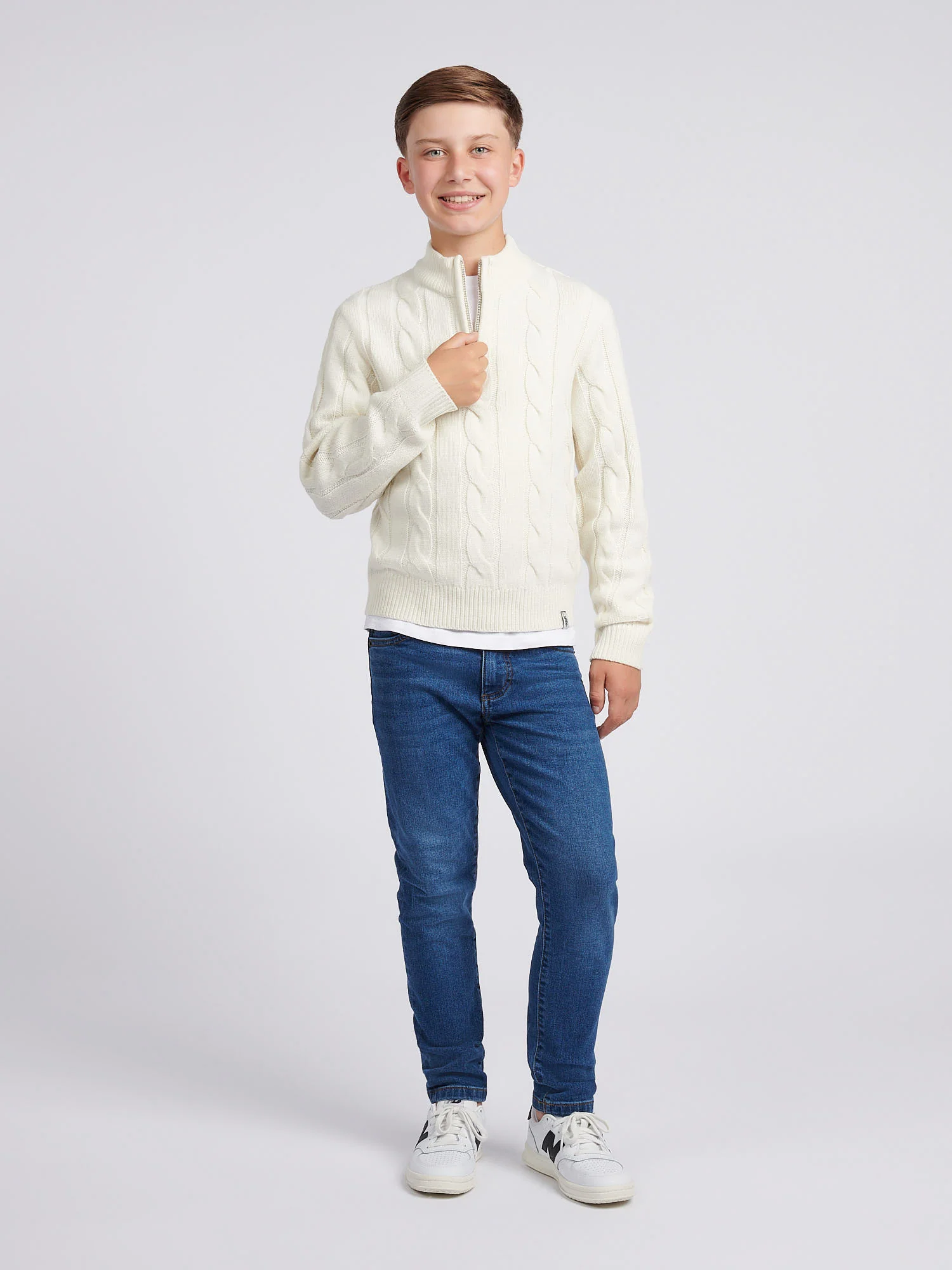 Boys Cable Knit Funnel in Whisper White - Image 3