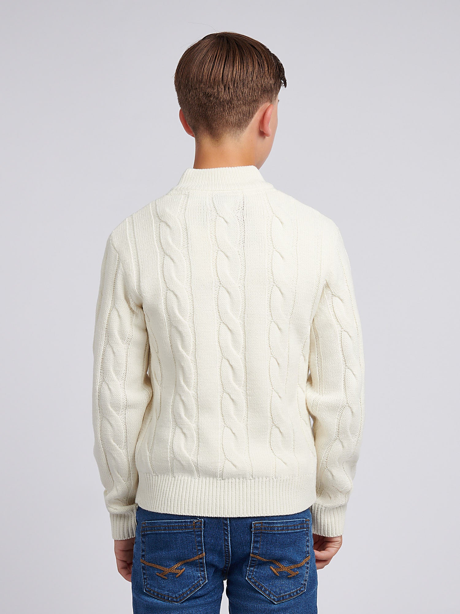Boys Cable Knit Funnel in Whisper White - Image 4