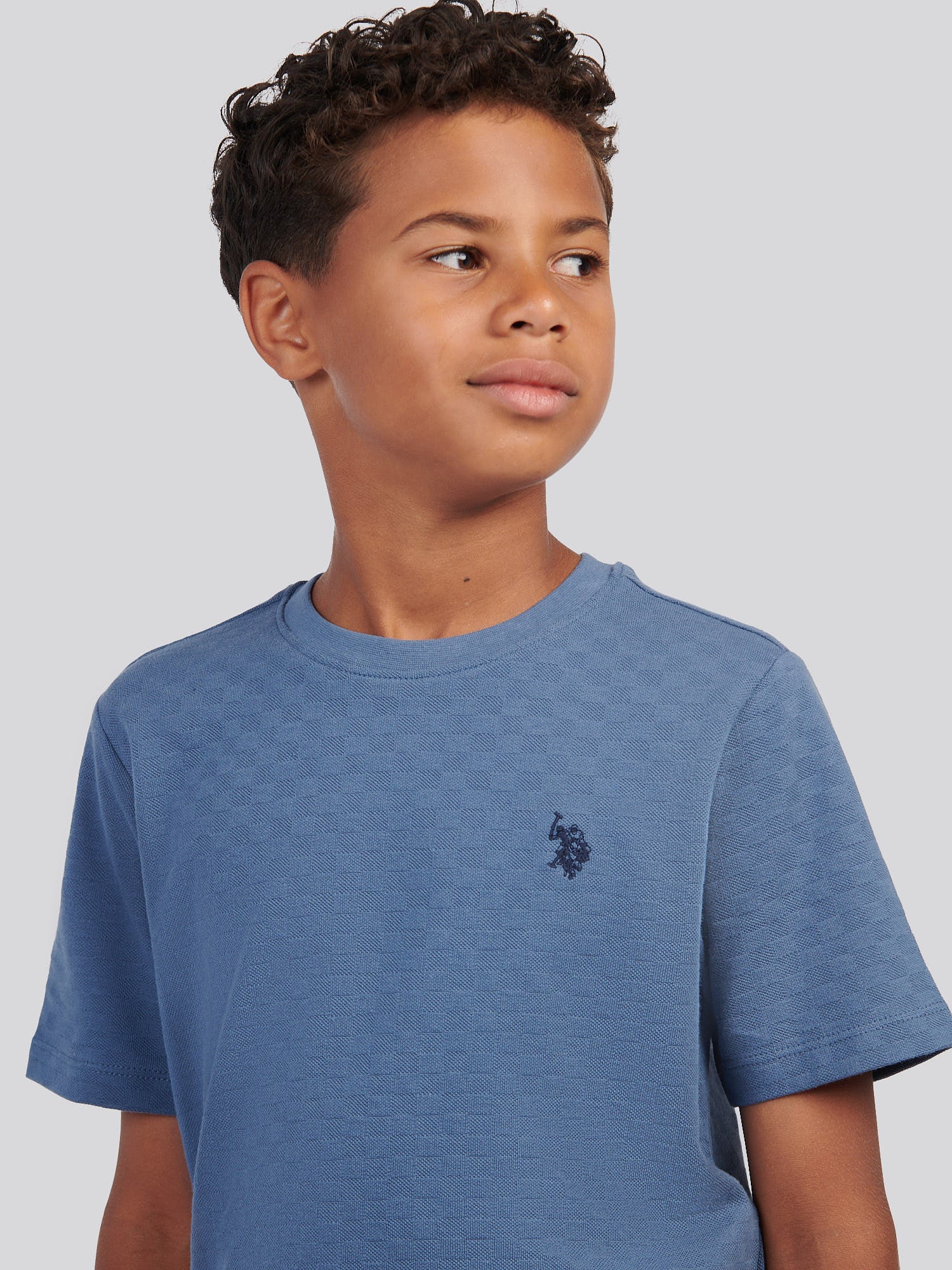 Boys Check Texture T-Shirt, in Vintage Indigo - Image 2