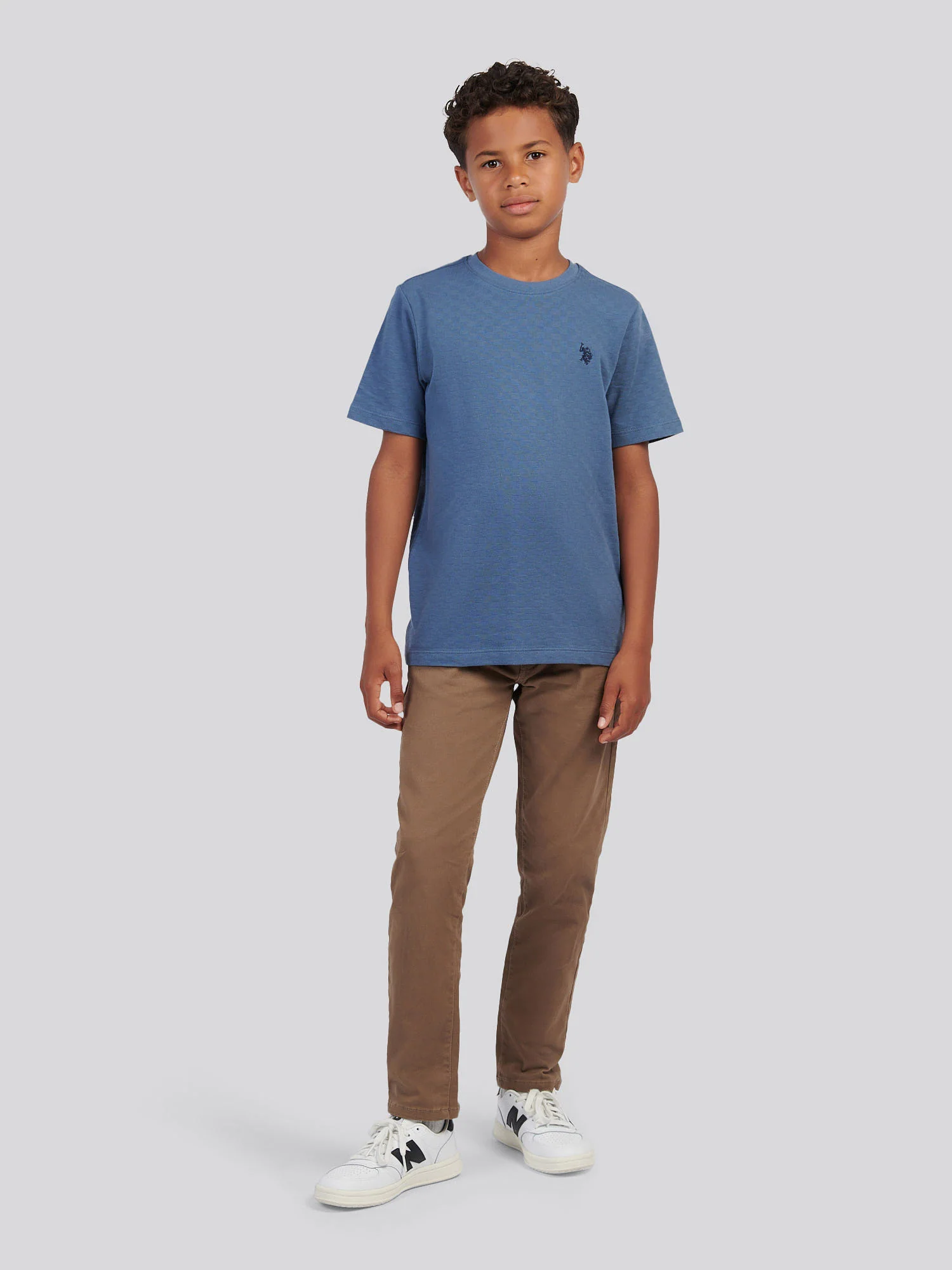 Boys Check Texture T-Shirt, in Vintage Indigo - Image 3