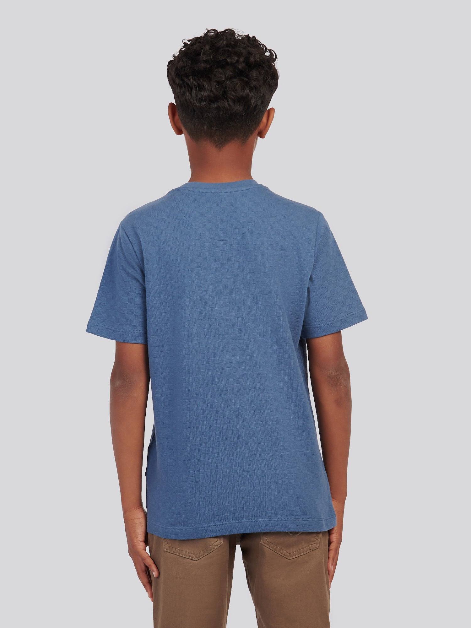 Boys Check Texture T-Shirt, in Vintage Indigo - Image 4