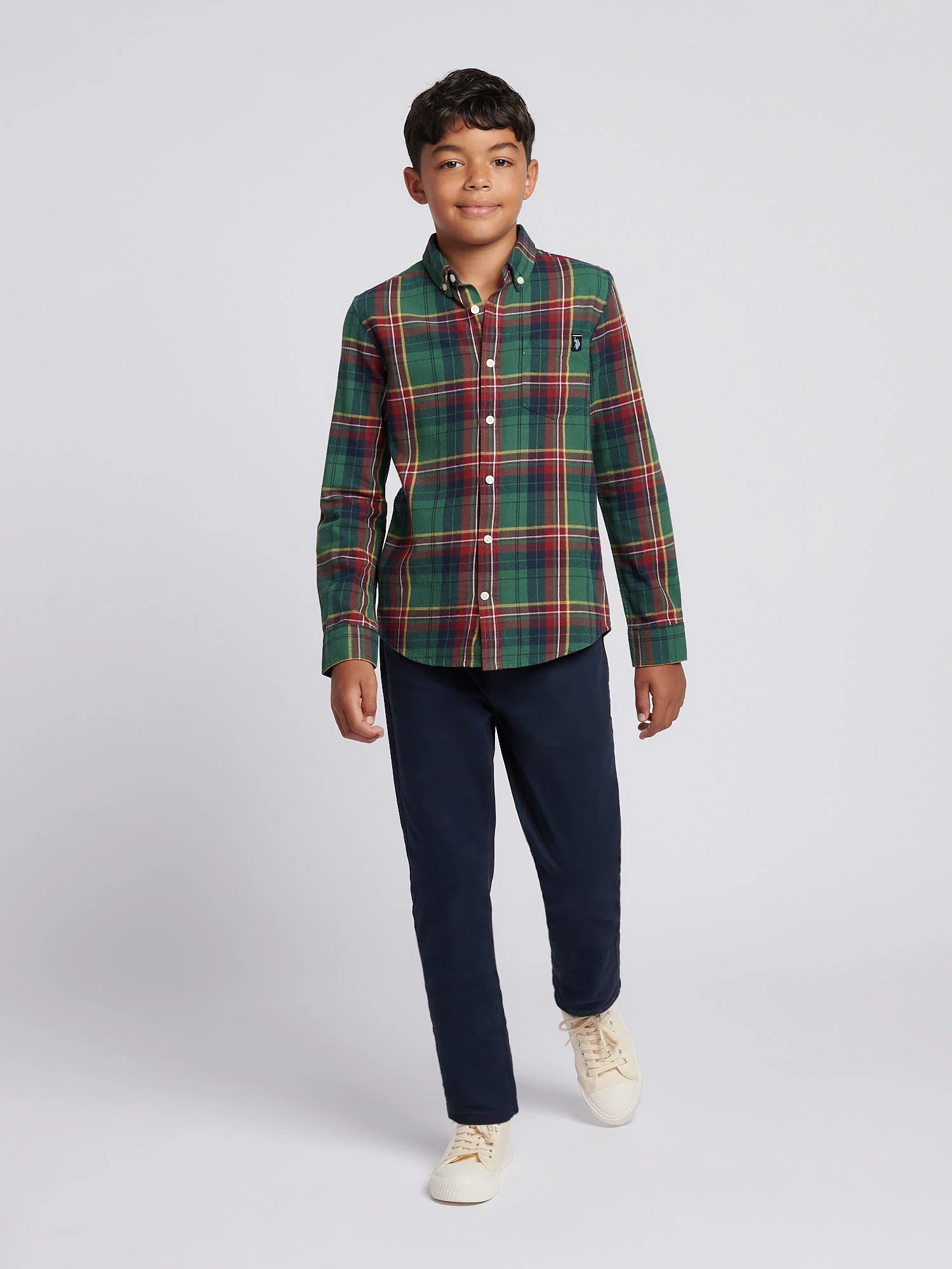 Boys Checked Buttondown Pocket Shirt in Pineneedle - Image 3