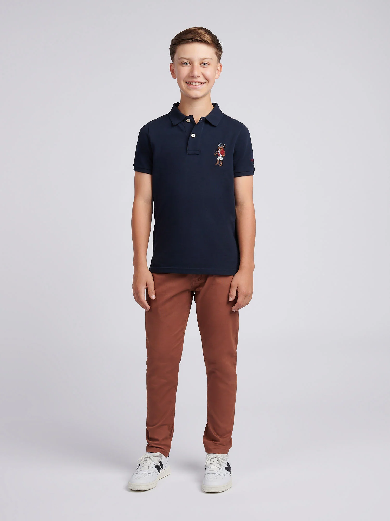 Boys Chuck Polo Shirt in Dark Sapphire Navy - Image 3