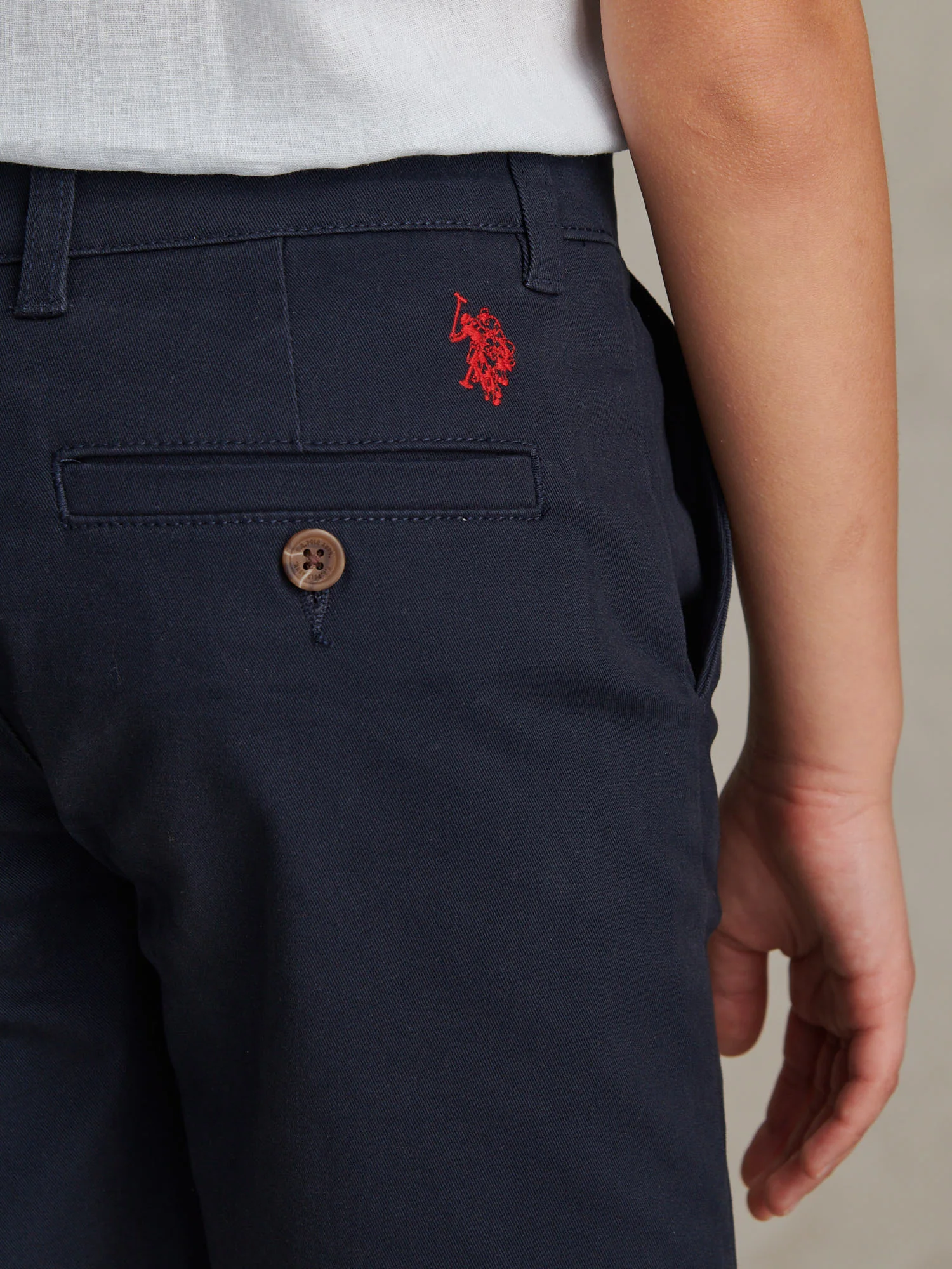 Boys Classic Chino Short Dark Sapphire Navy / Haute Red DHM - Image 2