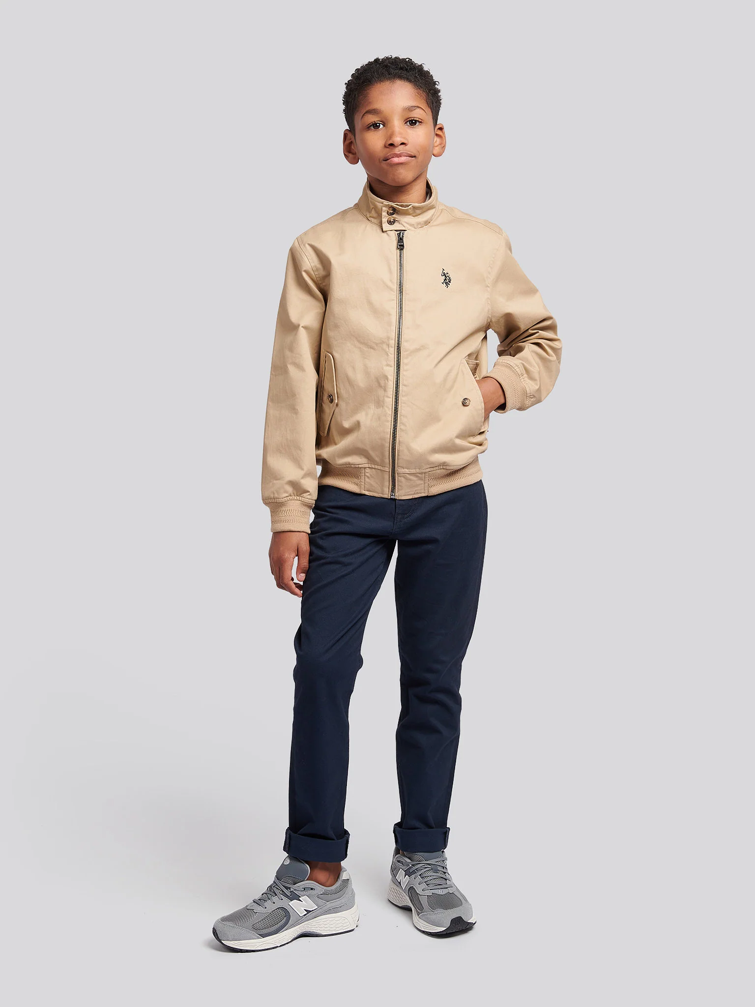Boys Cotton Twill Harrington Jacket in Cornstalk - Image 3