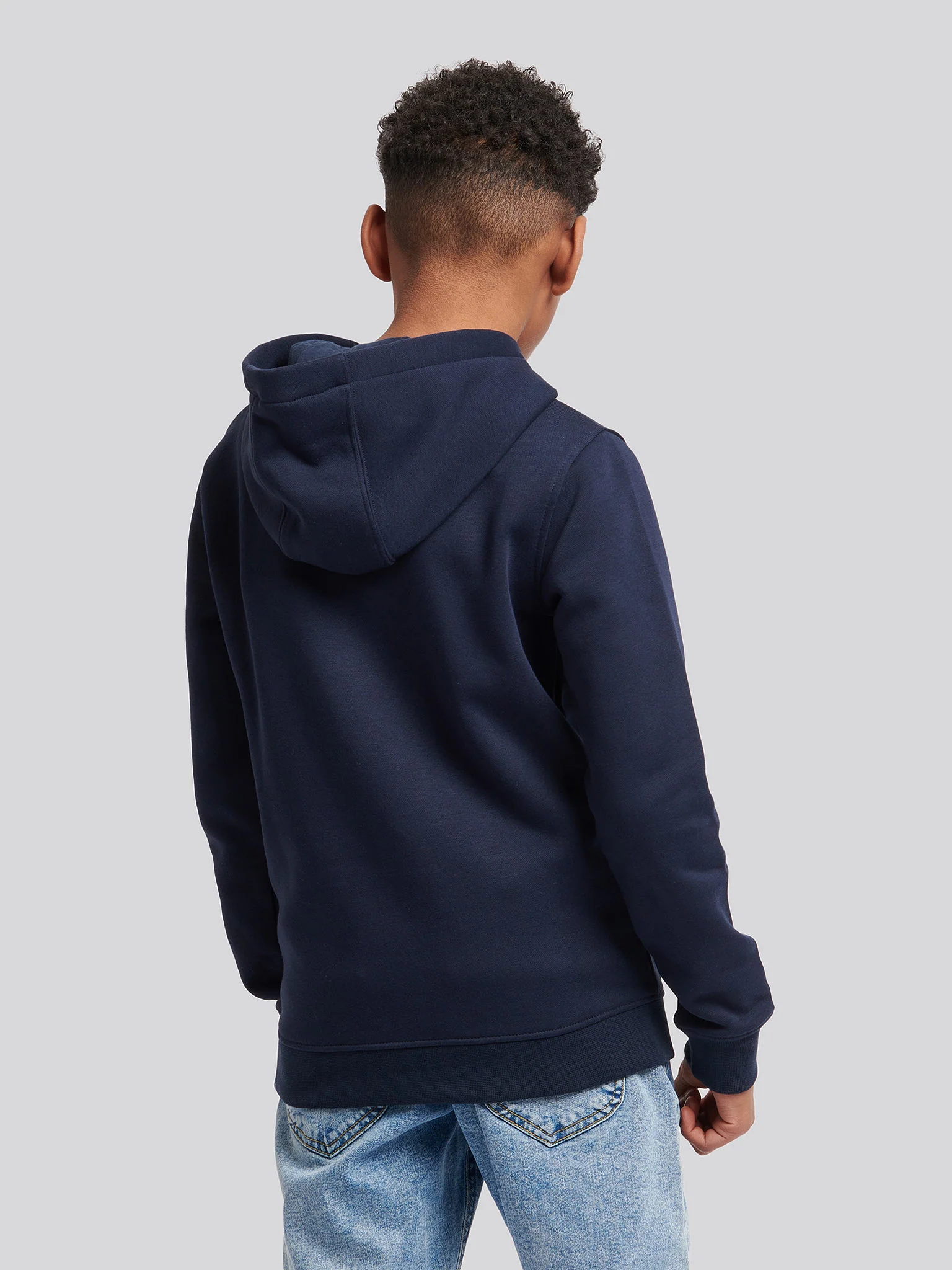Boys Double Horsemen Brush Back Hoodie in Dark Sapphire Navy / Haute Red DHM - Image 4