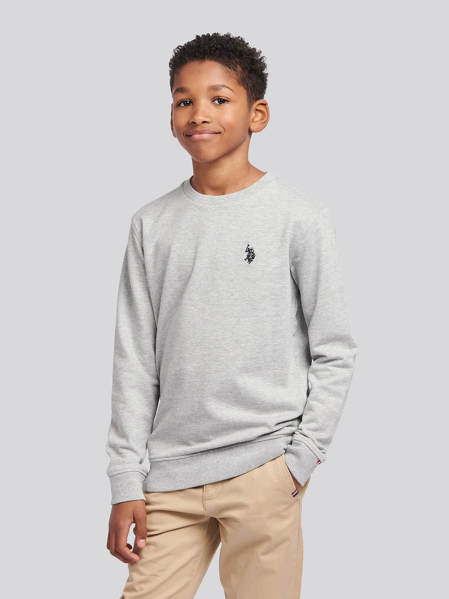 Boys Double Horsemen Crew in Mid Grey Marl