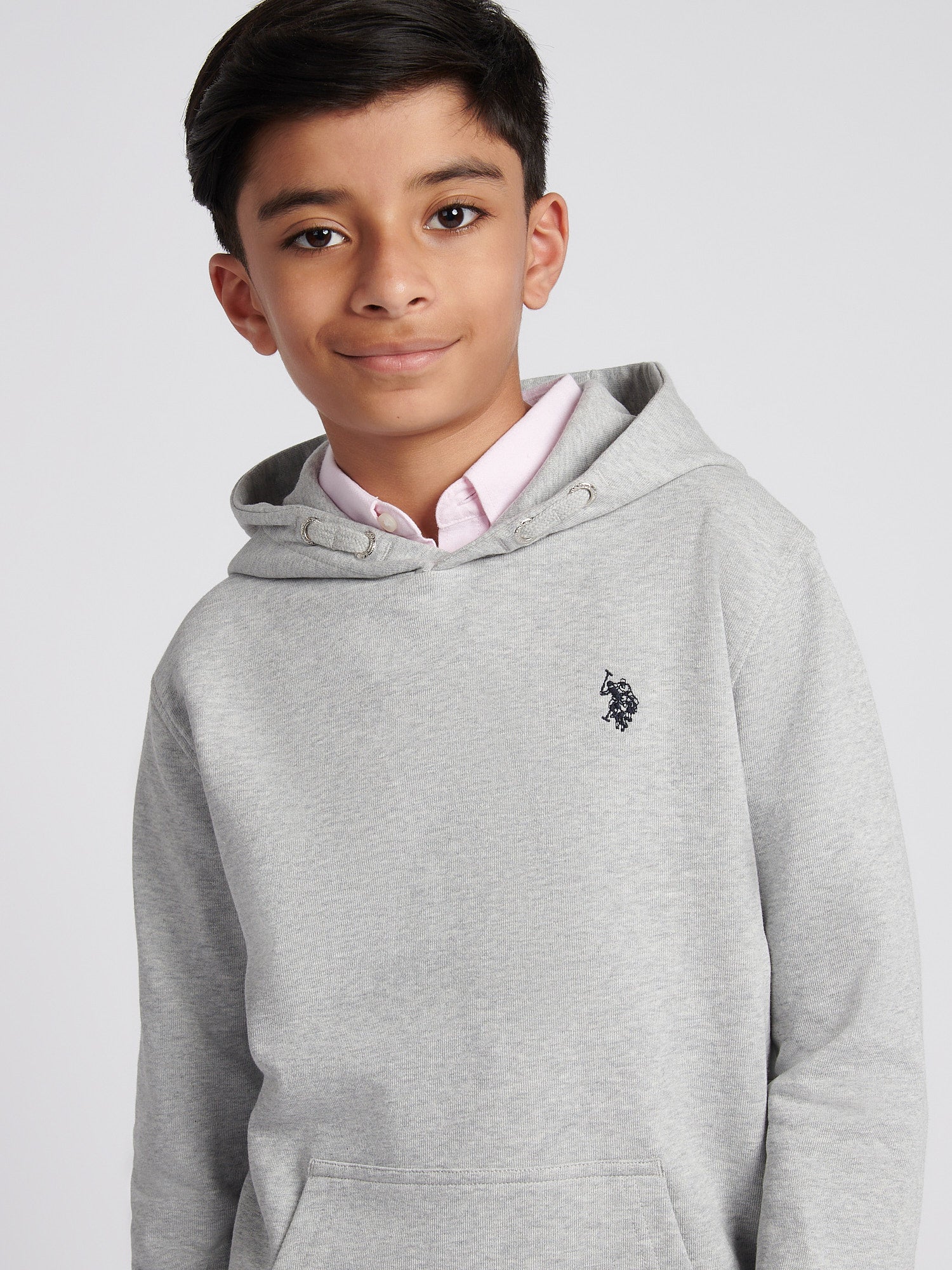 Boys Double Horsemen Hoodie Mid Grey Marl - Image 2