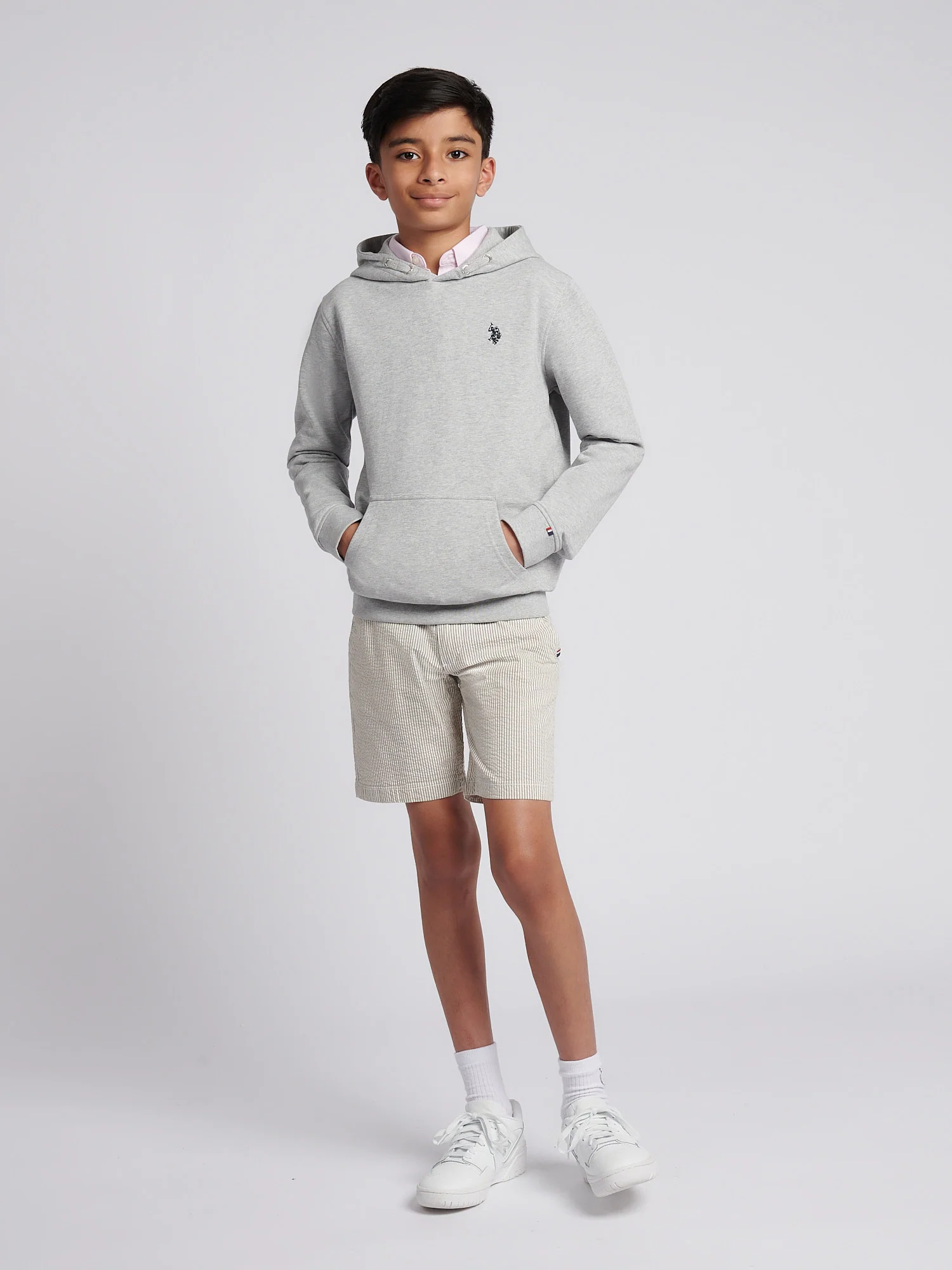 Boys Double Horsemen Hoodie Mid Grey Marl - Image 3