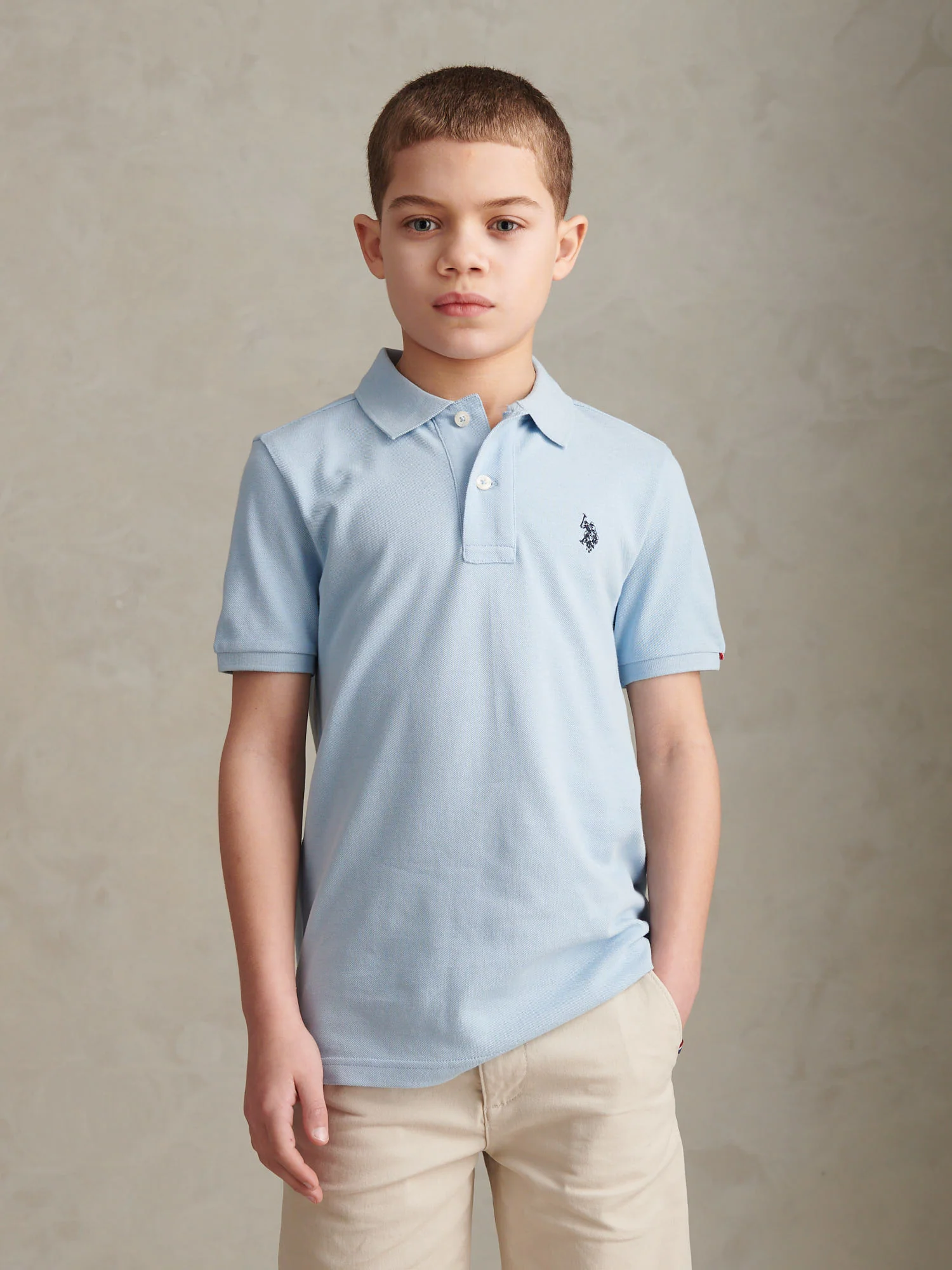 Boys Double Horsemen Polo Shirt Chambray Blue