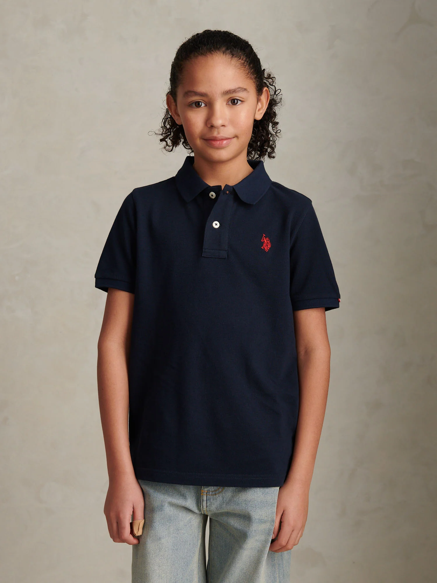 Boys Double Horsemen Polo Shirt Dark Sapphire Navy / Haute Red DHM