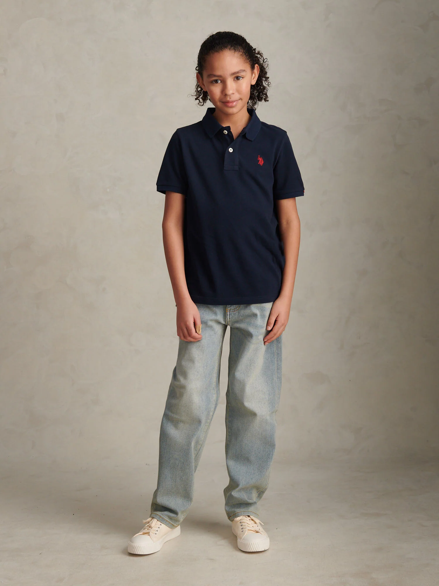 Boys Double Horsemen Polo Shirt Dark Sapphire Navy / Haute Red DHM - Image 3