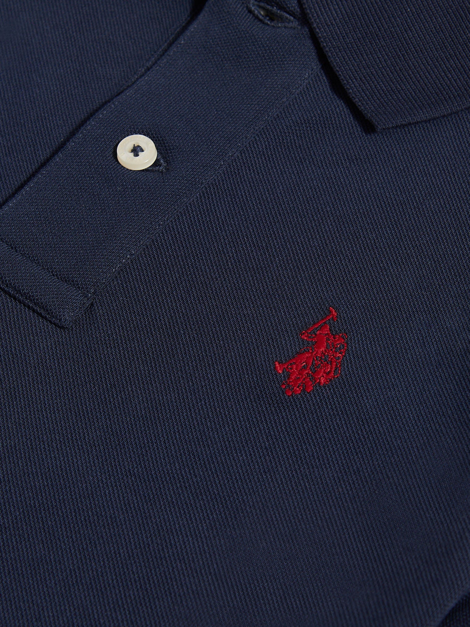 Boys Double Horsemen Polo Shirt Dark Sapphire Navy / Haute Red DHM - Image 7