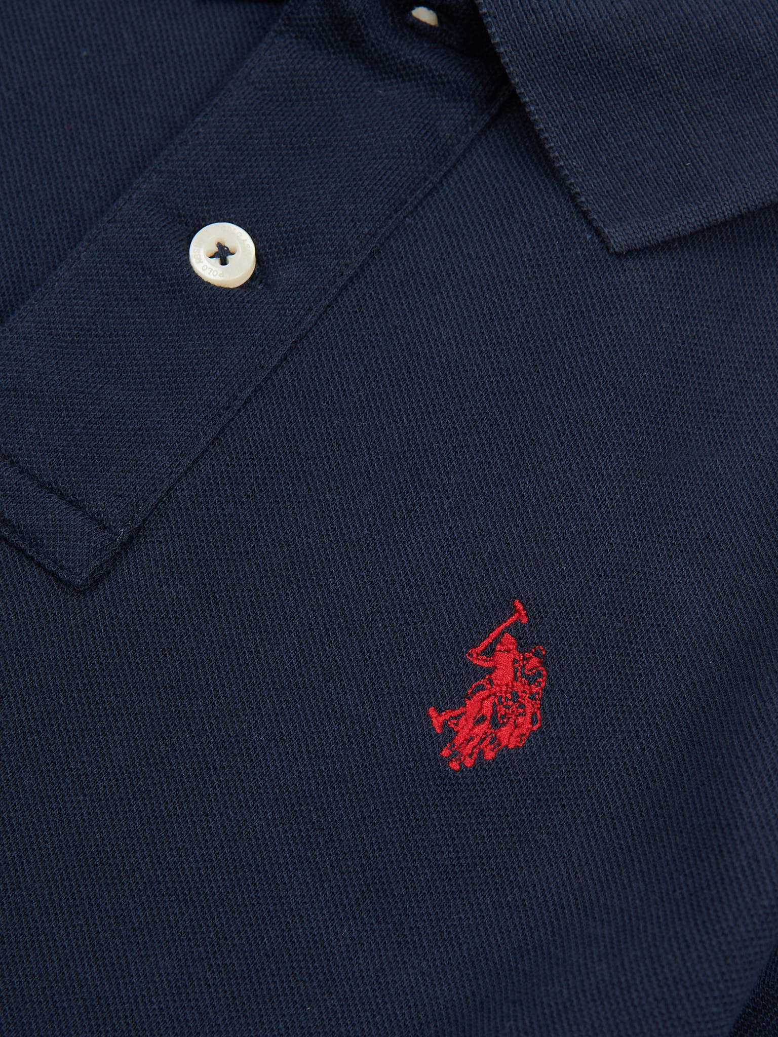 Boys Double Horsemen Polo Shirt in Dark Sapphire Navy / Haute Red DHM - Image 7