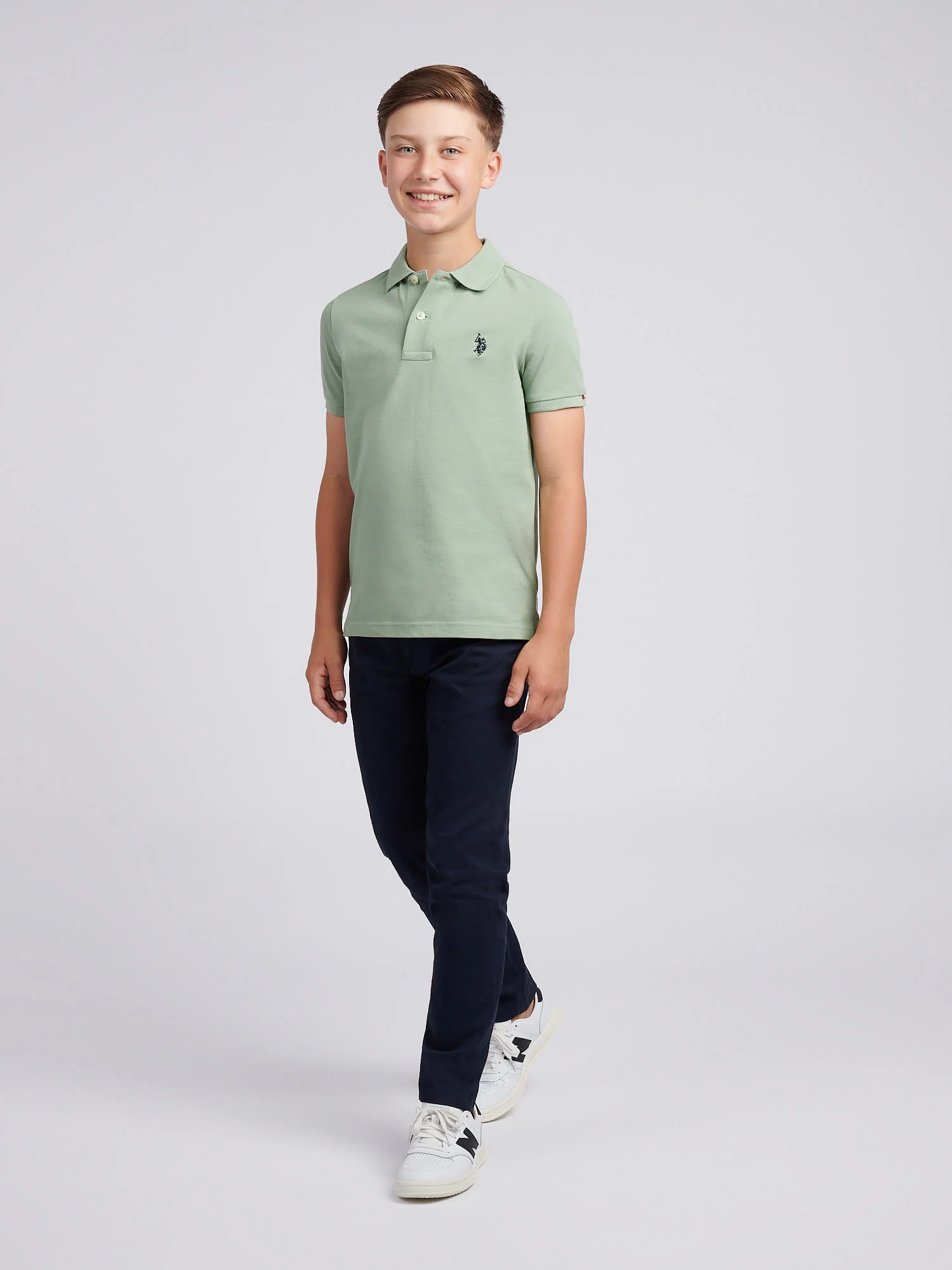Boys Double Horsemen Polo Shirt Iceberg Green - Image 3