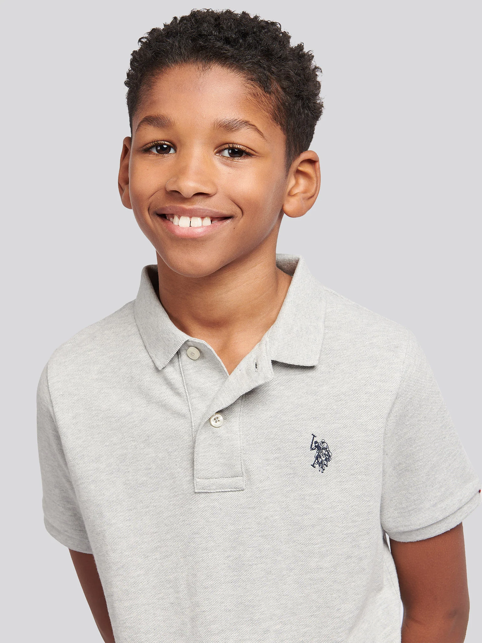 Boys Double Horsemen Polo Shirt in Mid Grey Marl - Image 2