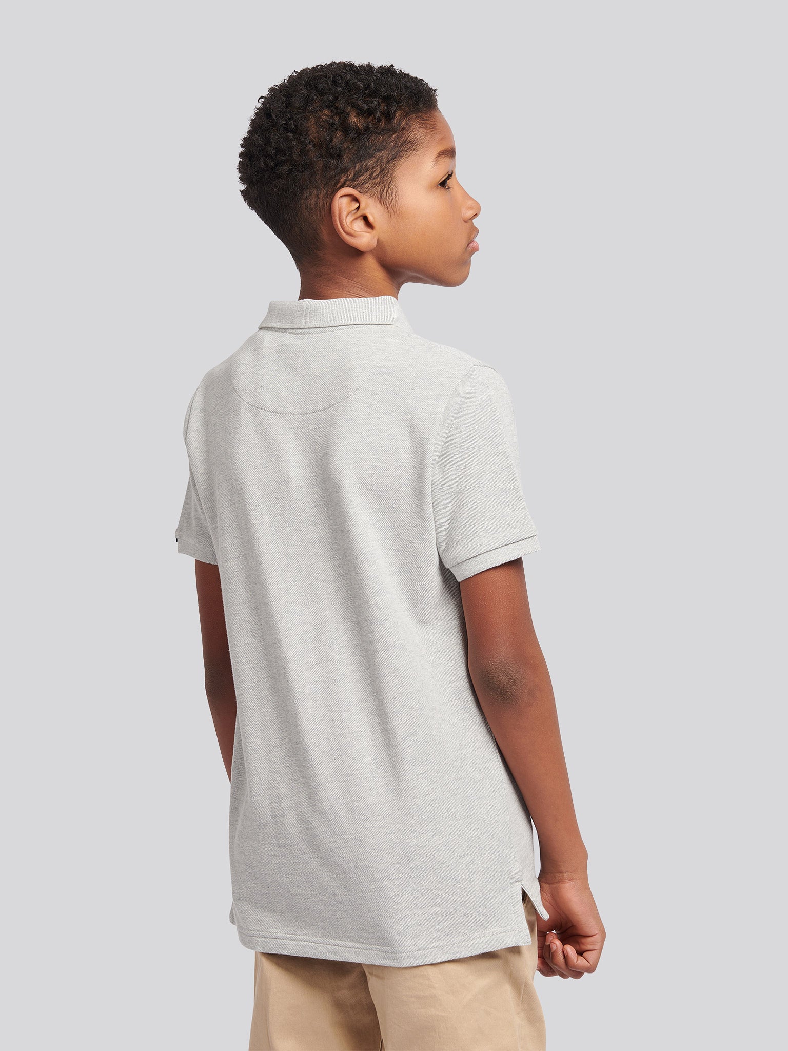 Boys Double Horsemen Polo Shirt in Mid Grey Marl - Image 4