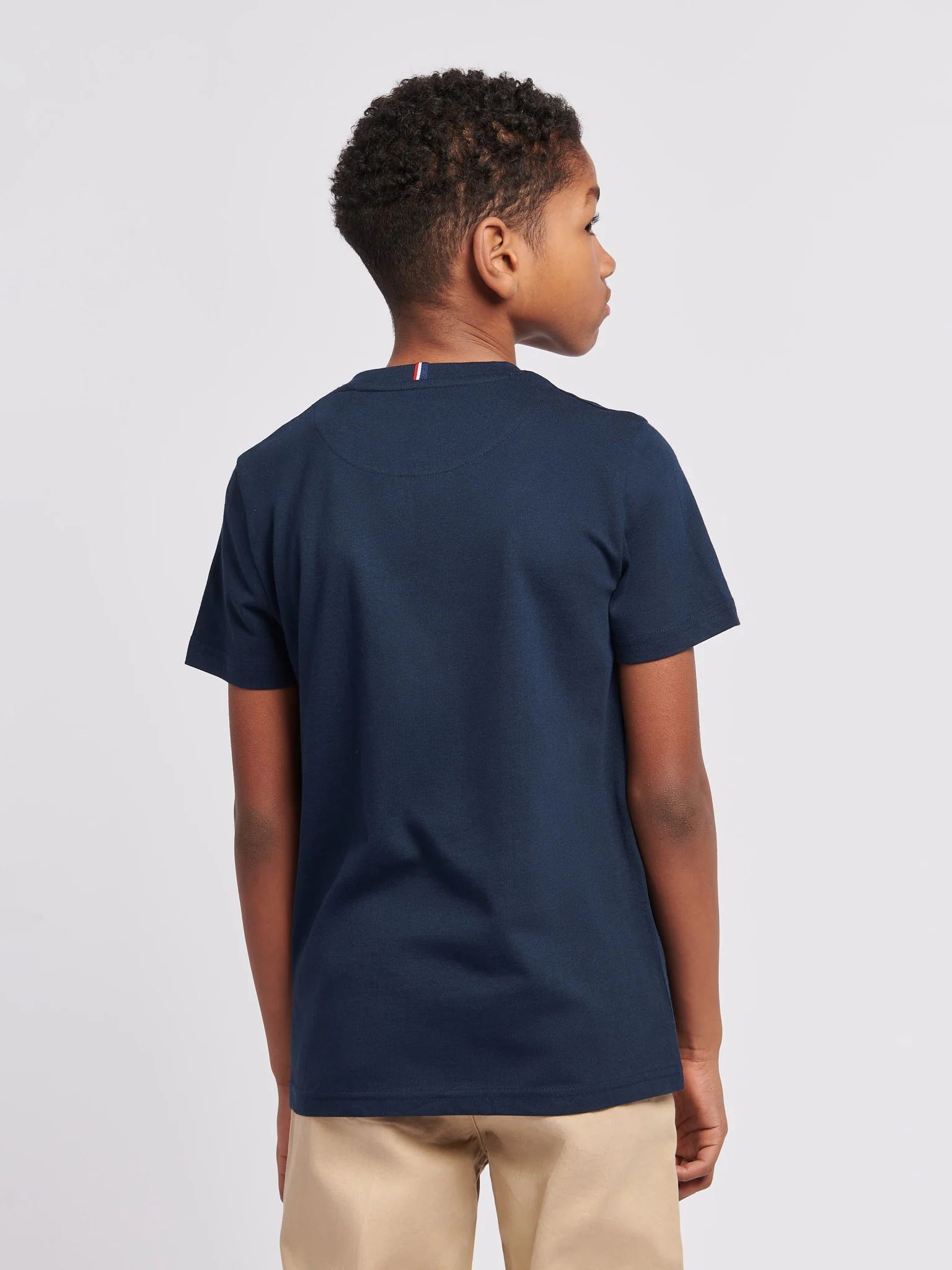 Boys Double Horsemen T- Shirt in Dark Sapphire Navy / Haute Red DHM - Image 4