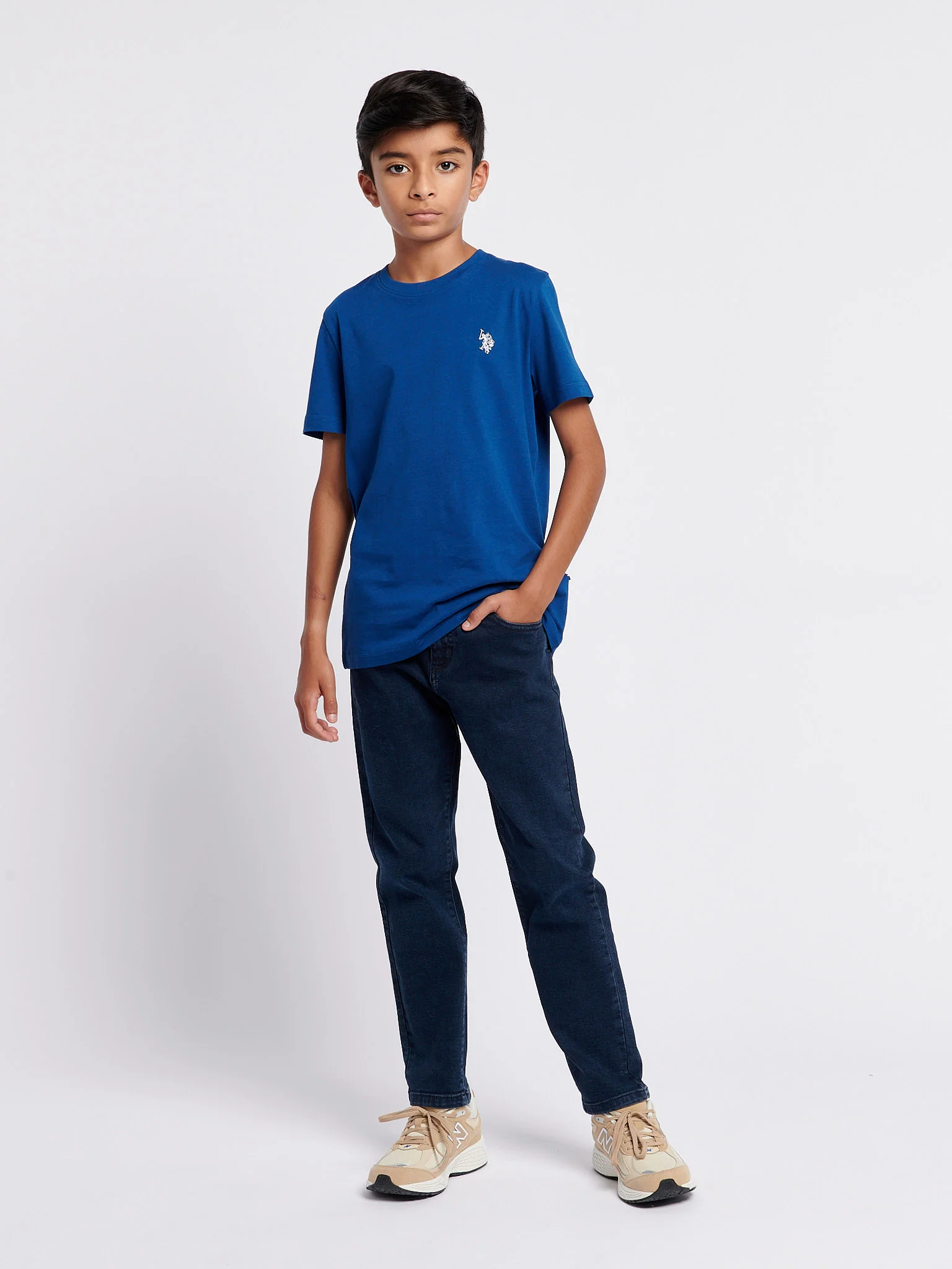 Boys Double Horsemen T- Shirt in Navy Peony - Image 3