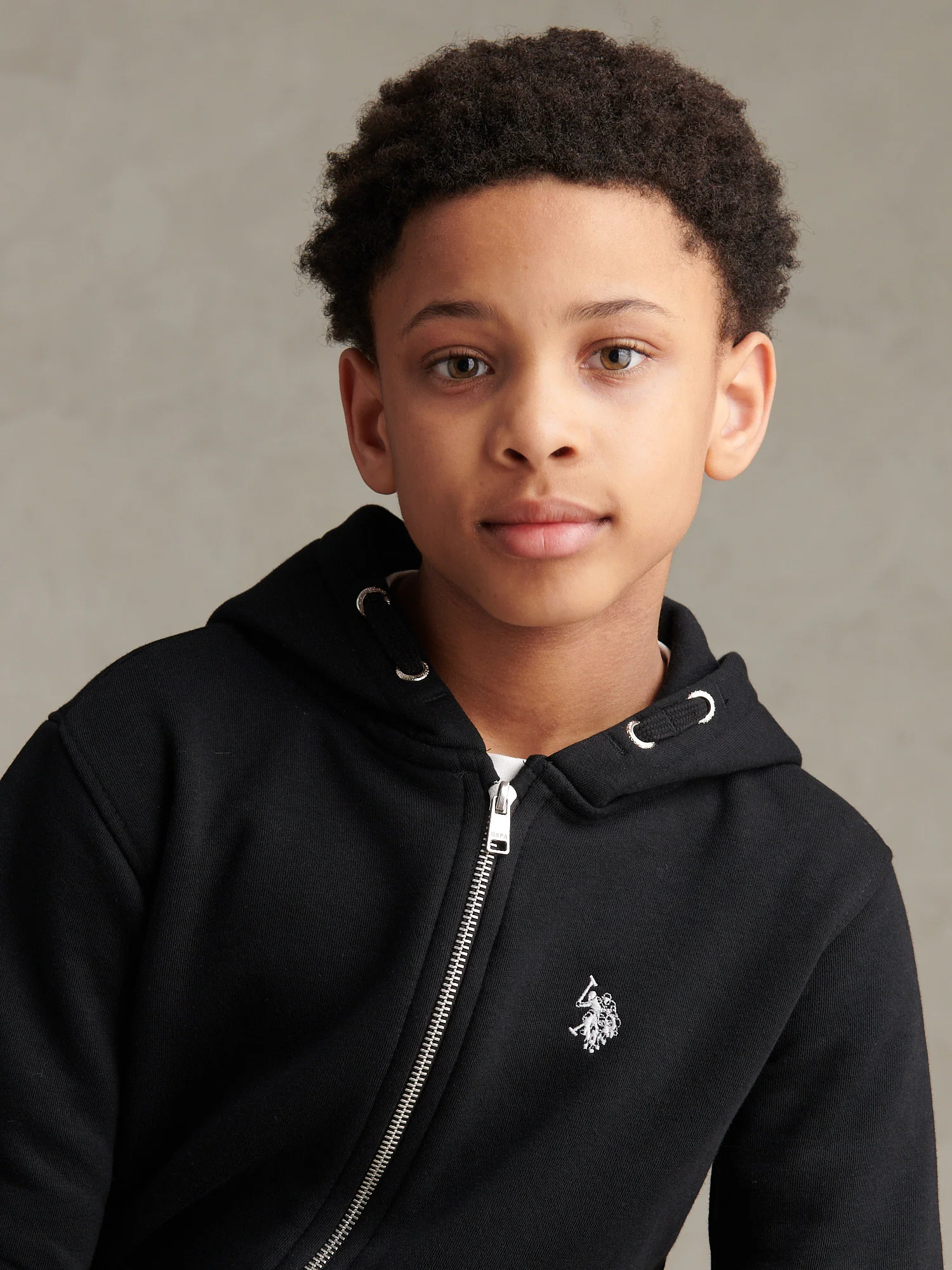 Boys Double Horsemen Zip Hoodie in Black Bright White DHM - Image 2