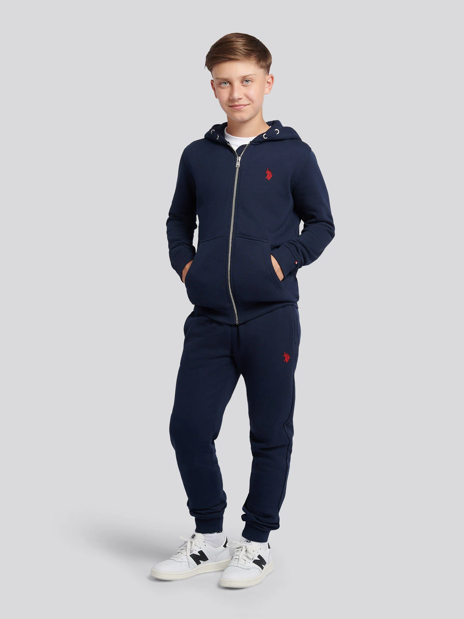 Boys Double Horsemen Zip Hoodie in Dark Sapphire Navy / Haute Red DHM - Image 3