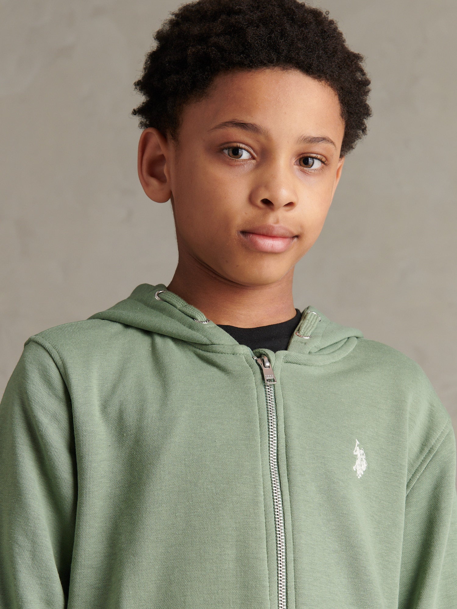 Boys Double Horsemen Zip Hoodie Sea Spray - Image 2