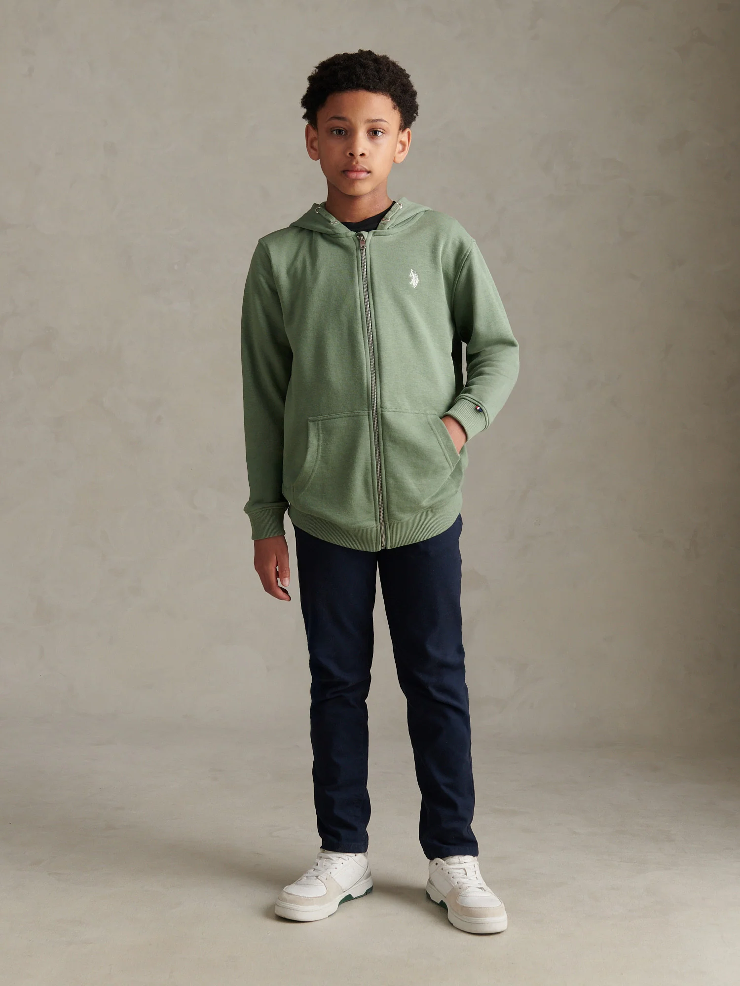 Boys Double Horsemen Zip Hoodie Sea Spray - Image 3