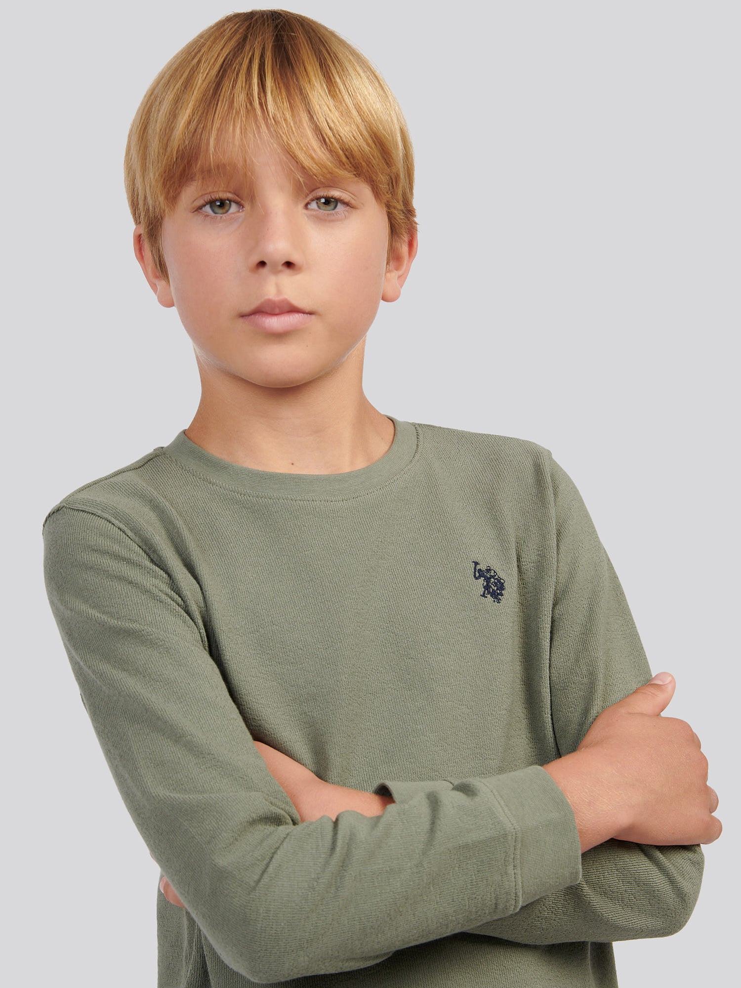 Boys Flat Pile Long Sleeve T-Shirt in Mulled Basil - Image 2
