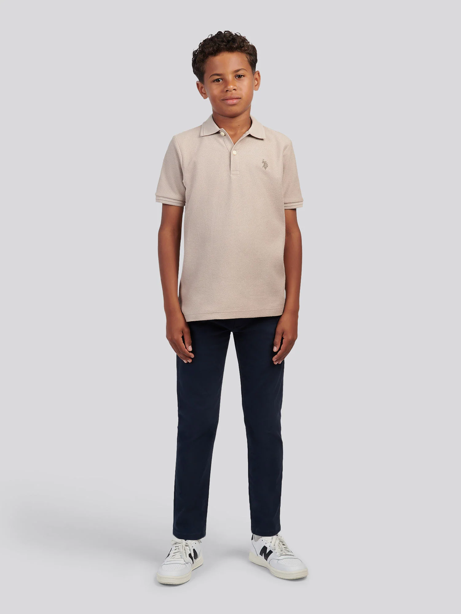 Boys Herringbone Texture Polo Shirt in Atmosphere - Image 3
