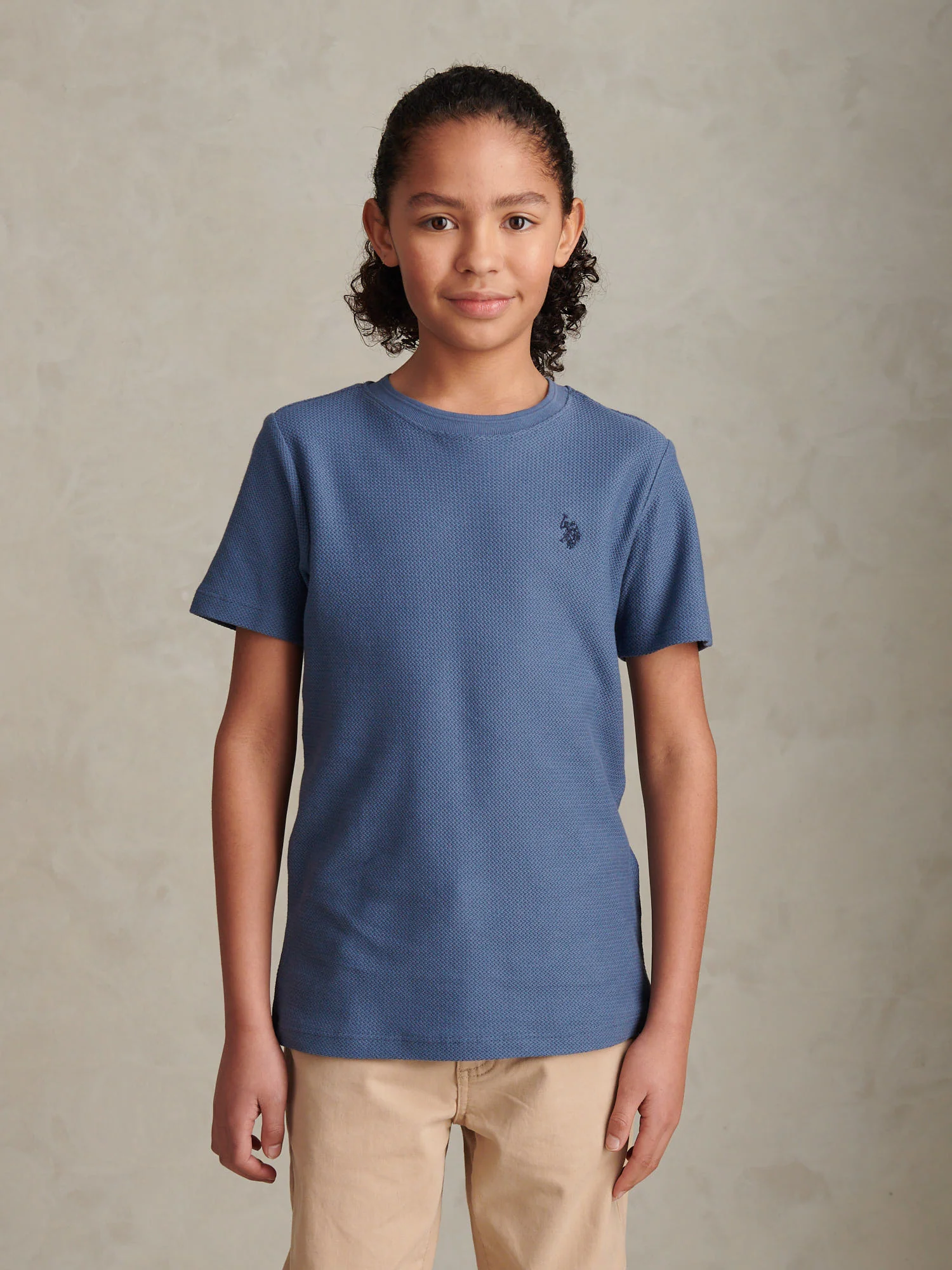 Boys Herringbone Texture T-Shirt in Vintage Indigo
