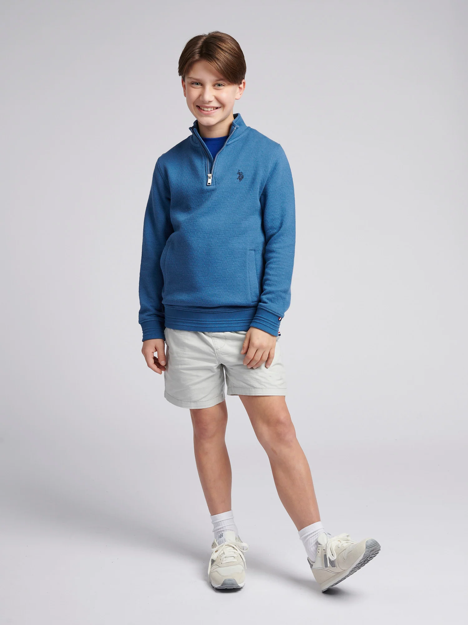 Boys Herringbone ¼ Zip Sweatshirt in Blue Horizon Marl - Image 3