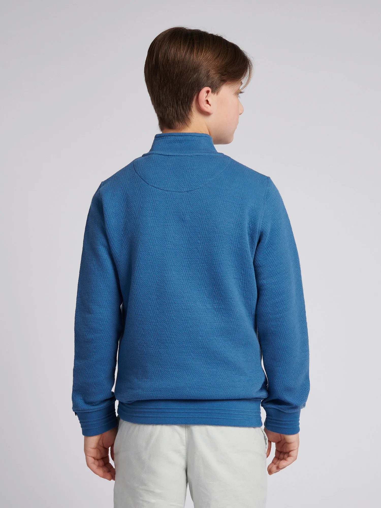 Boys Herringbone ¼ Zip Sweatshirt in Blue Horizon Marl - Image 4