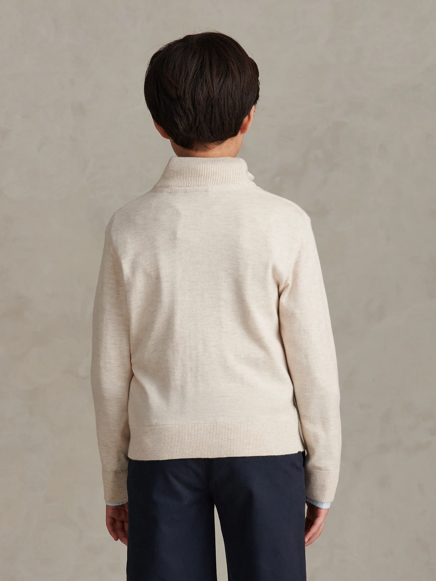 Boys Knitted Cotton Rich 1/4 Zip Birch Marl - Image 4