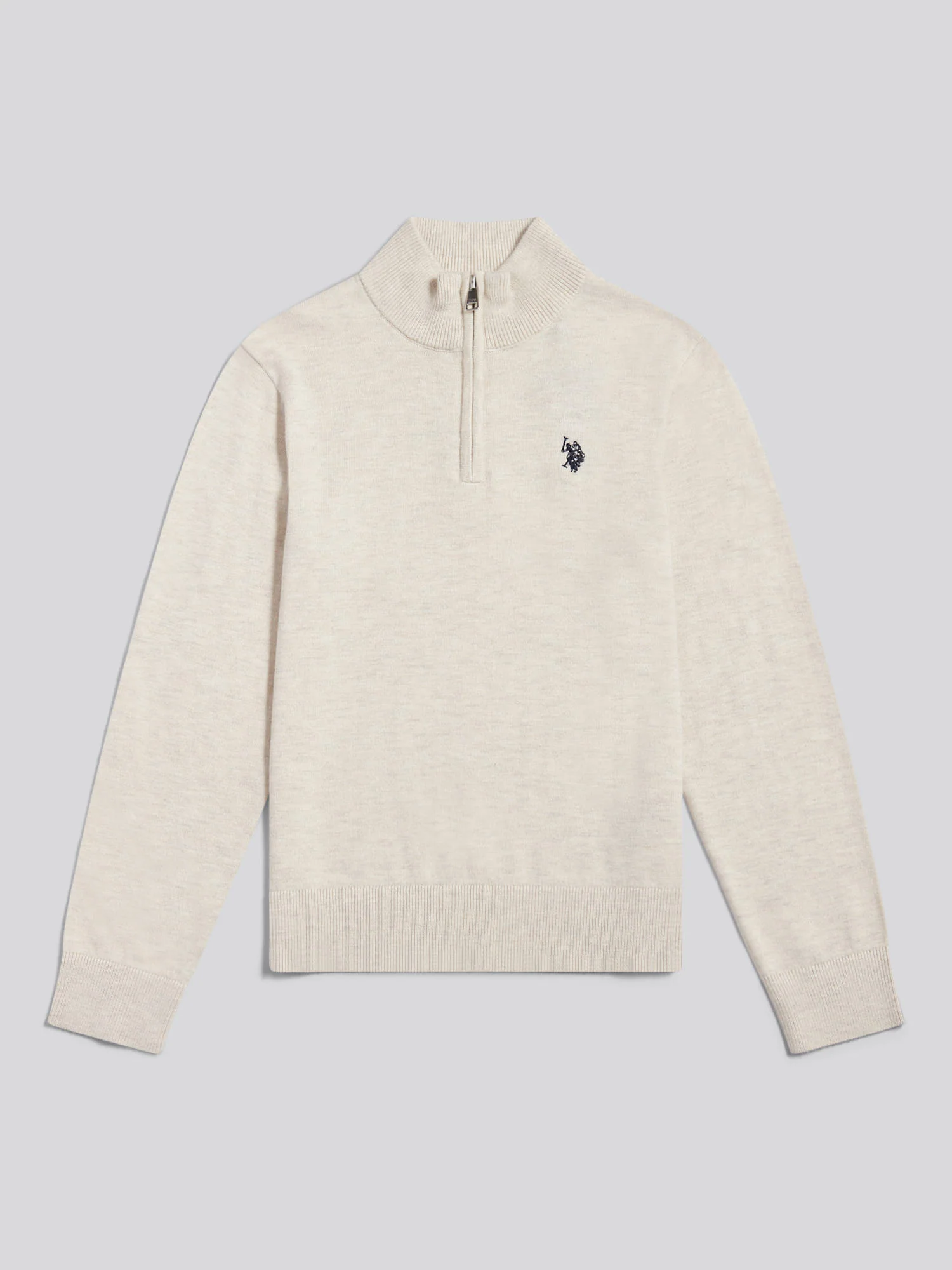 Boys Knitted Cotton Rich 1/4 Zip Birch Marl - Image 5