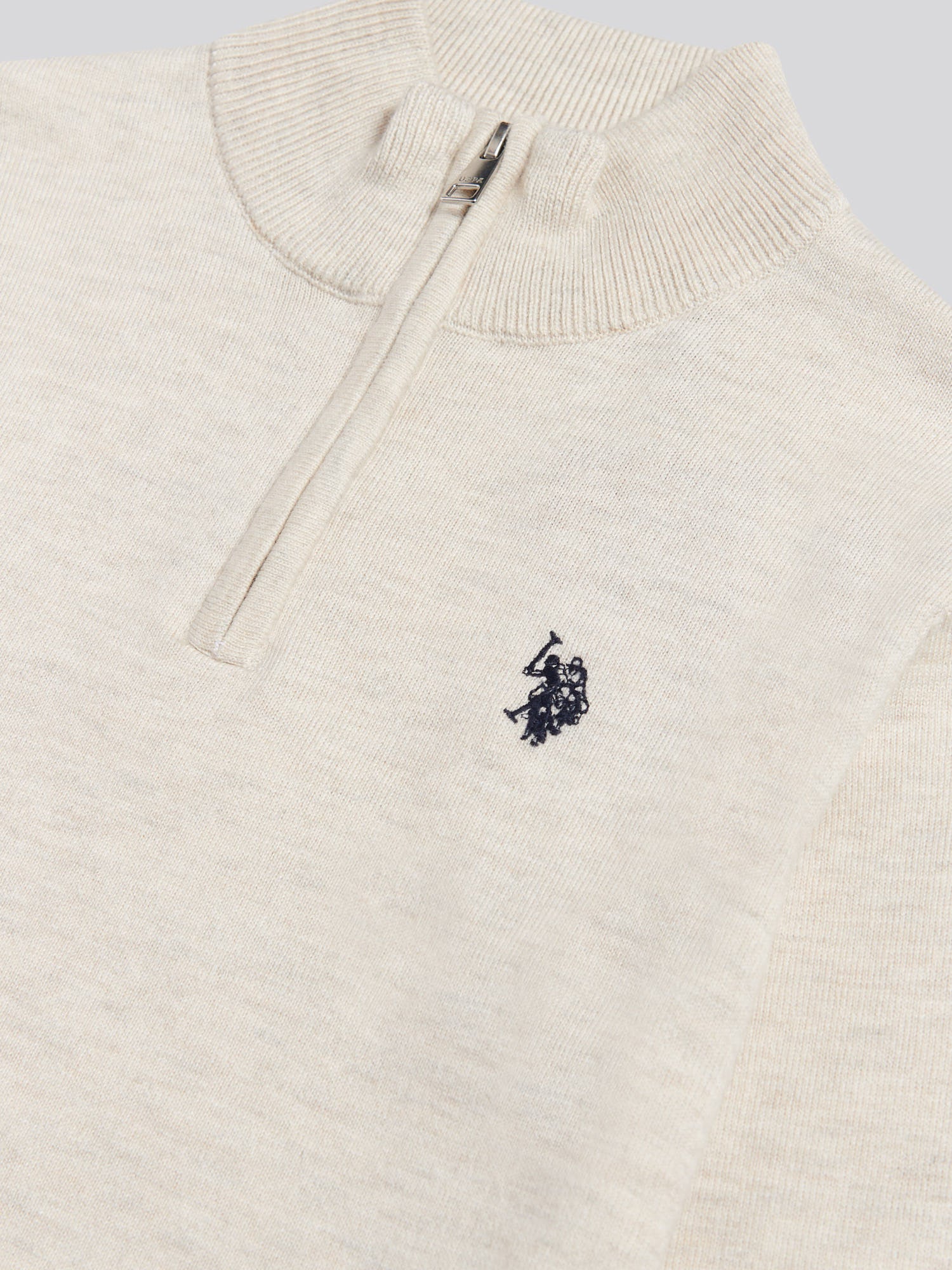 Boys Knitted Cotton Rich 1/4 Zip Birch Marl - Image 7