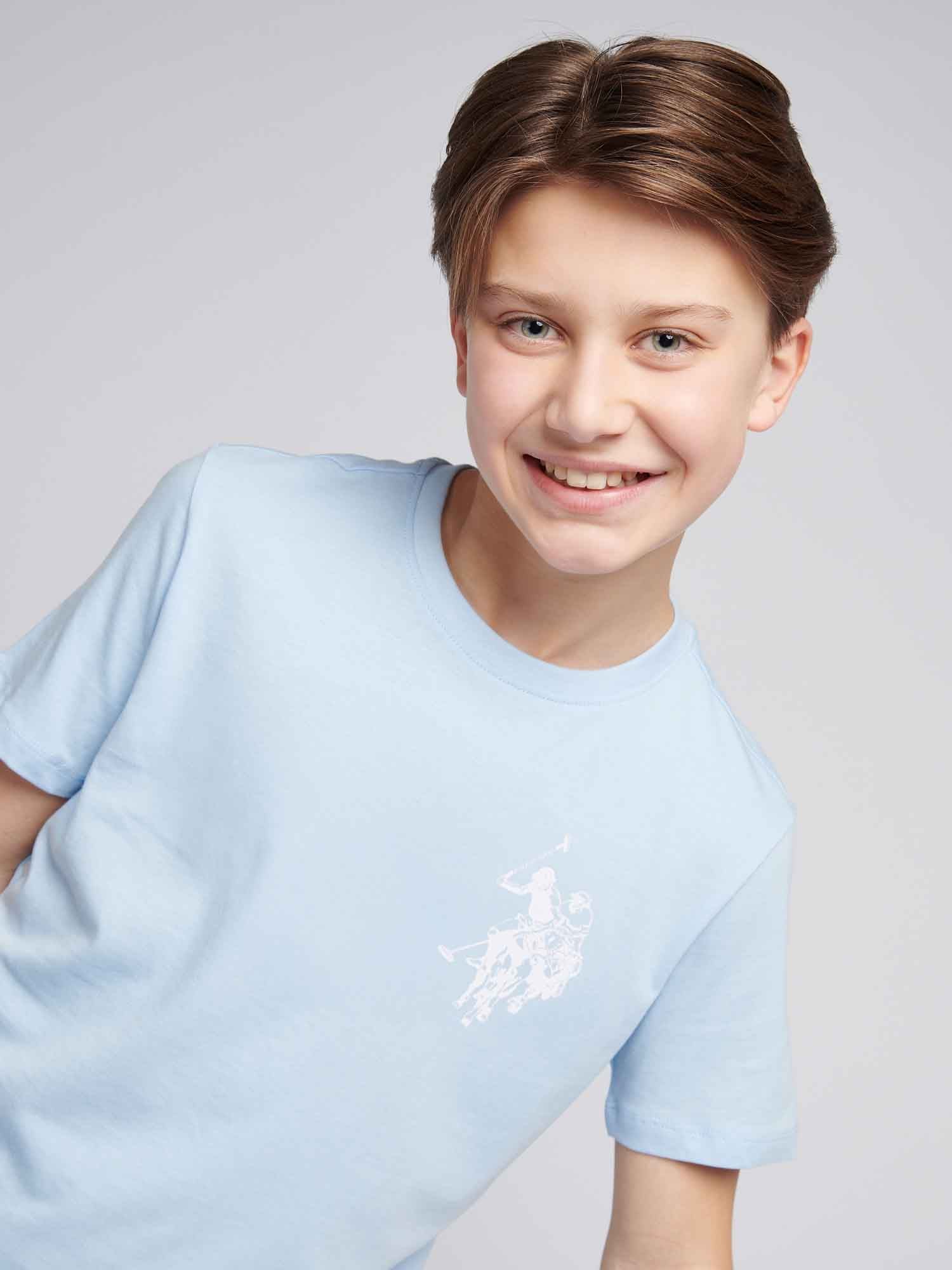 Boys Large Double Horsemen Graphic T-Shirt in Chambray Blue - Image 2