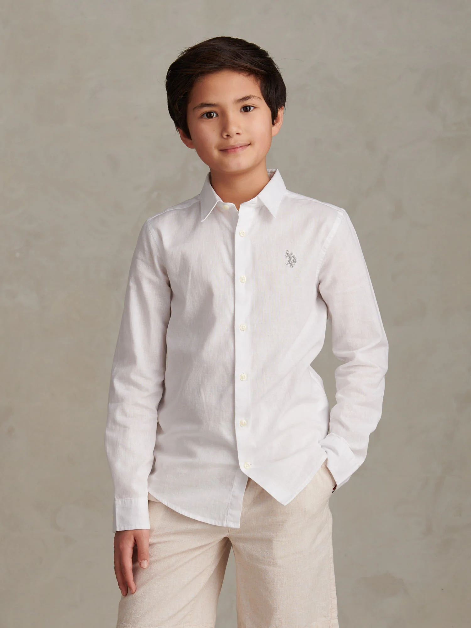 Boys Linen Blend Shirt Bright White / Harbour Mist