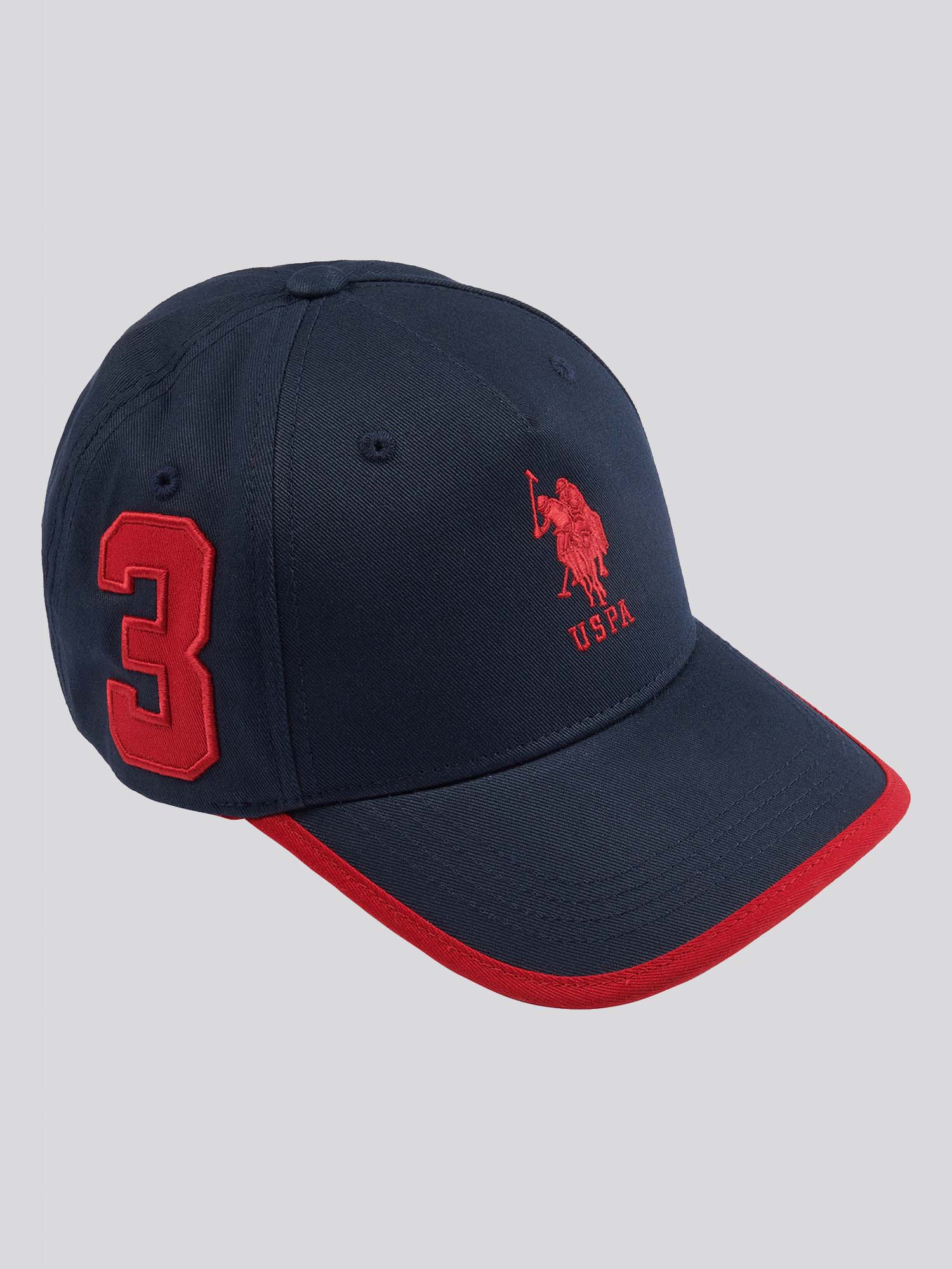 Boys Player 3 Baseball Cap in Dark Sapphire Navy / Haute Red DHM
