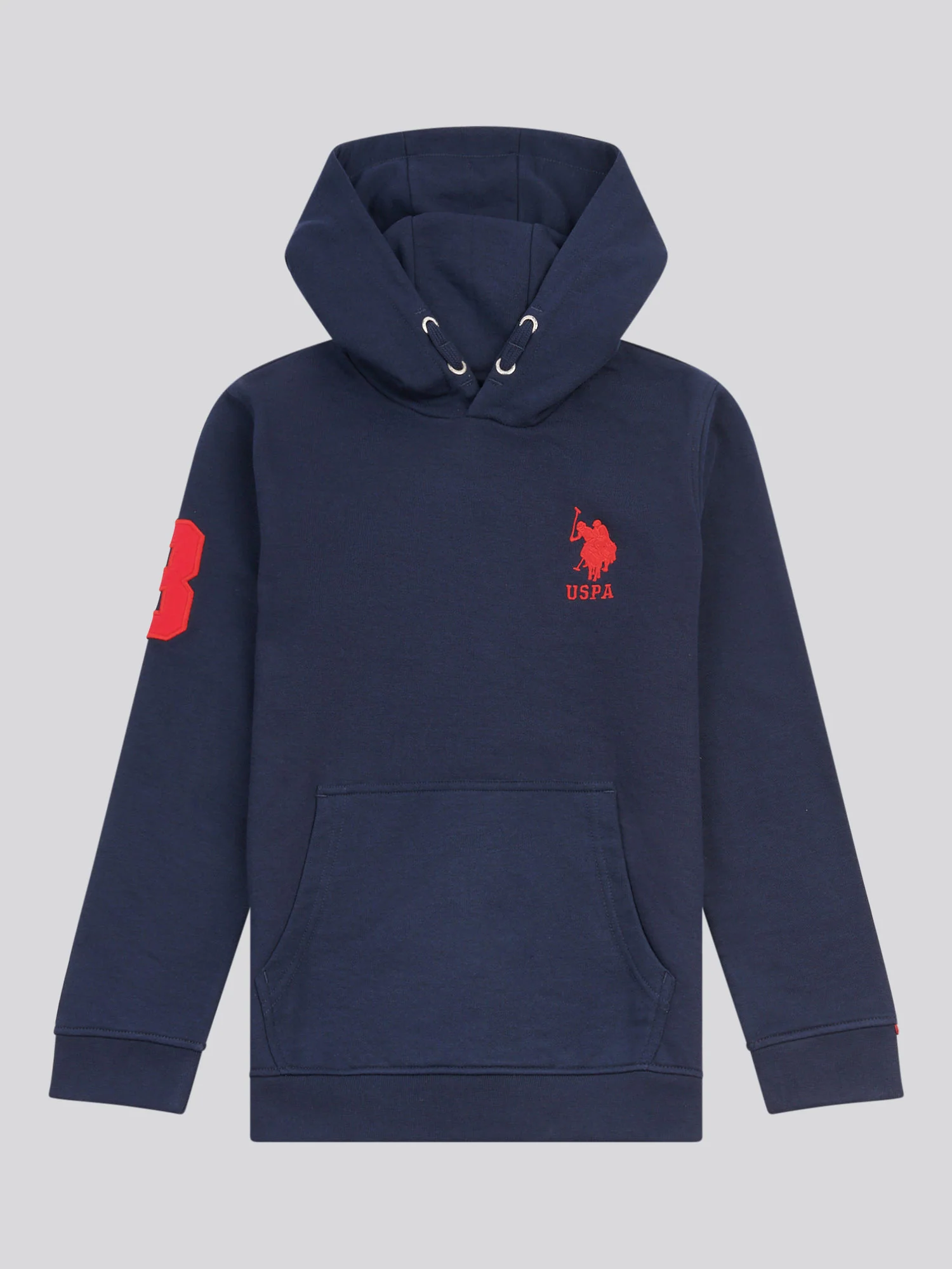 Boys Player 3 Brush Back Hoodie in Dark Sapphire Navy / Haute Red DHM - Image 8