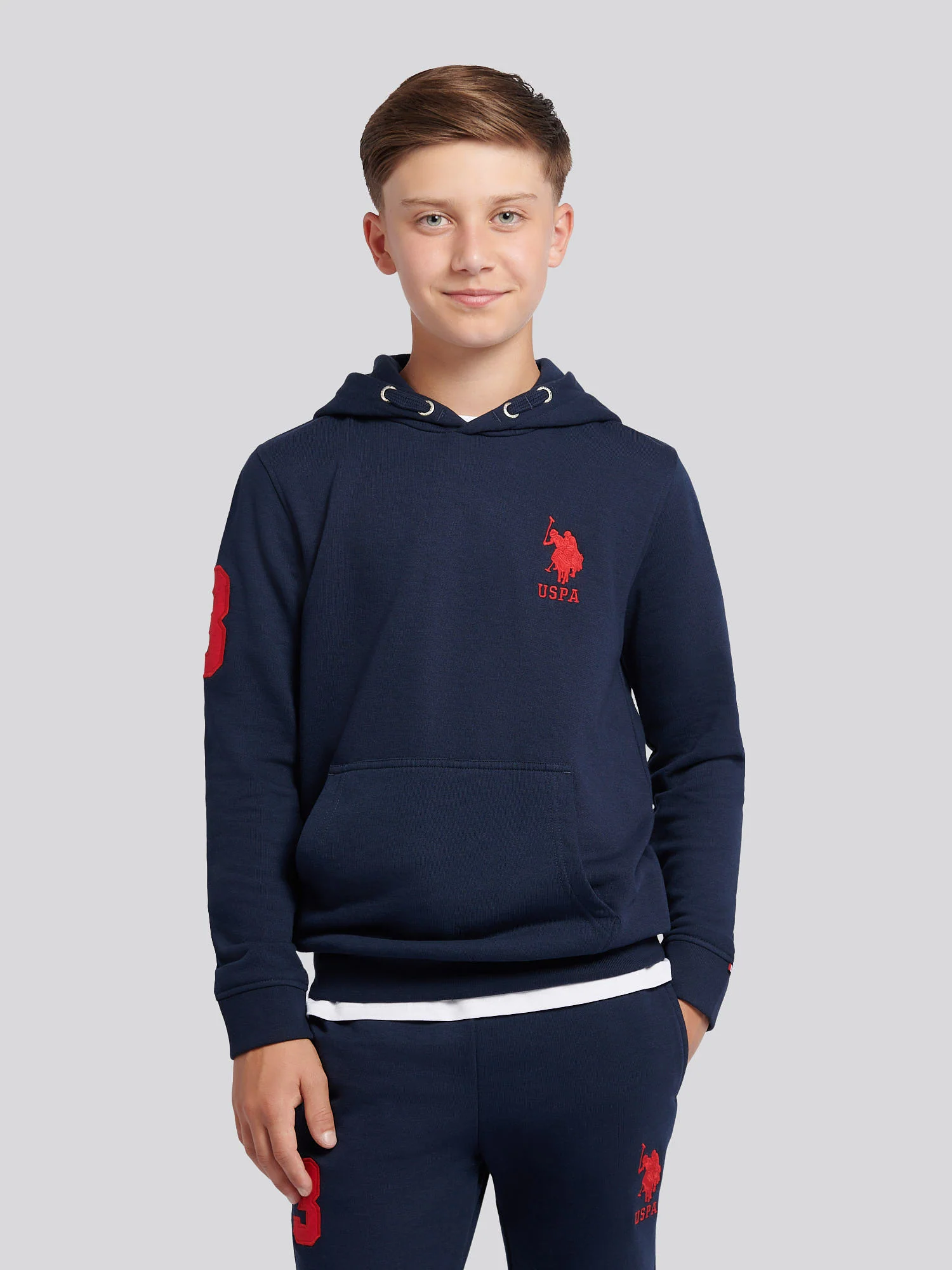 Boys Player 3 Hoodie in Dark Sapphire Navy / Haute Red DHM