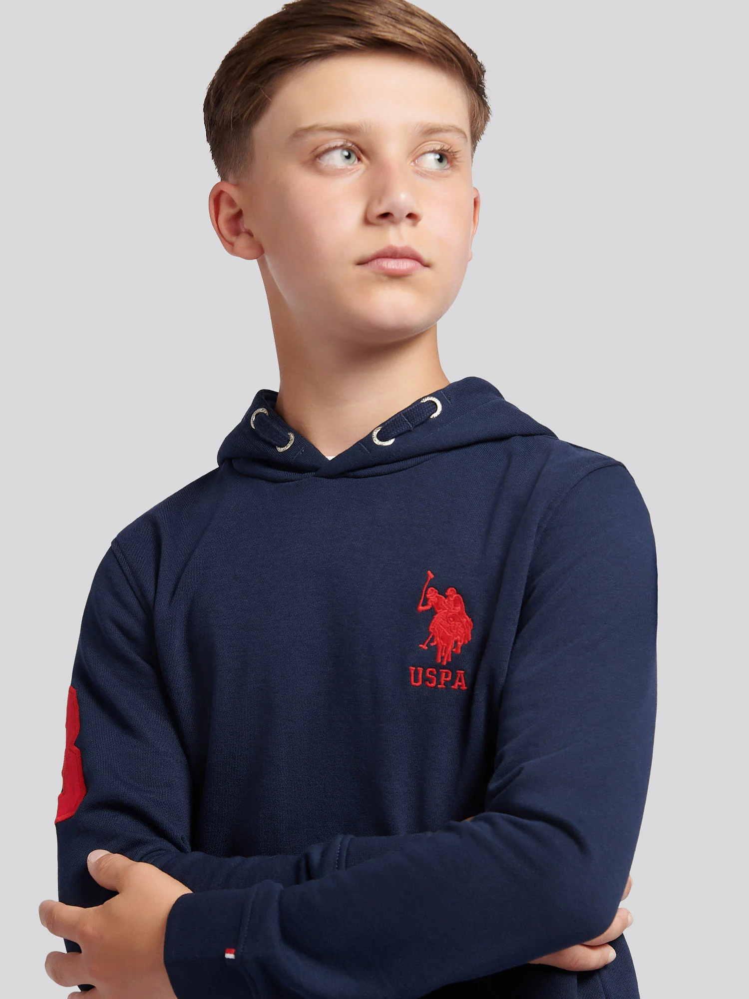 Boys Player 3 Hoodie in Dark Sapphire Navy / Haute Red DHM - Image 2