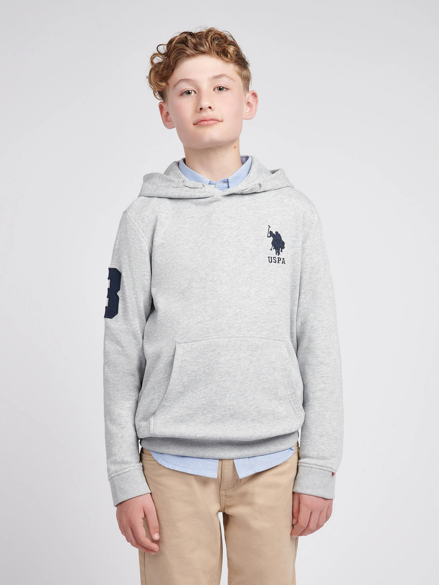 Boys Player 3 Hoodie in Mid Grey Marl