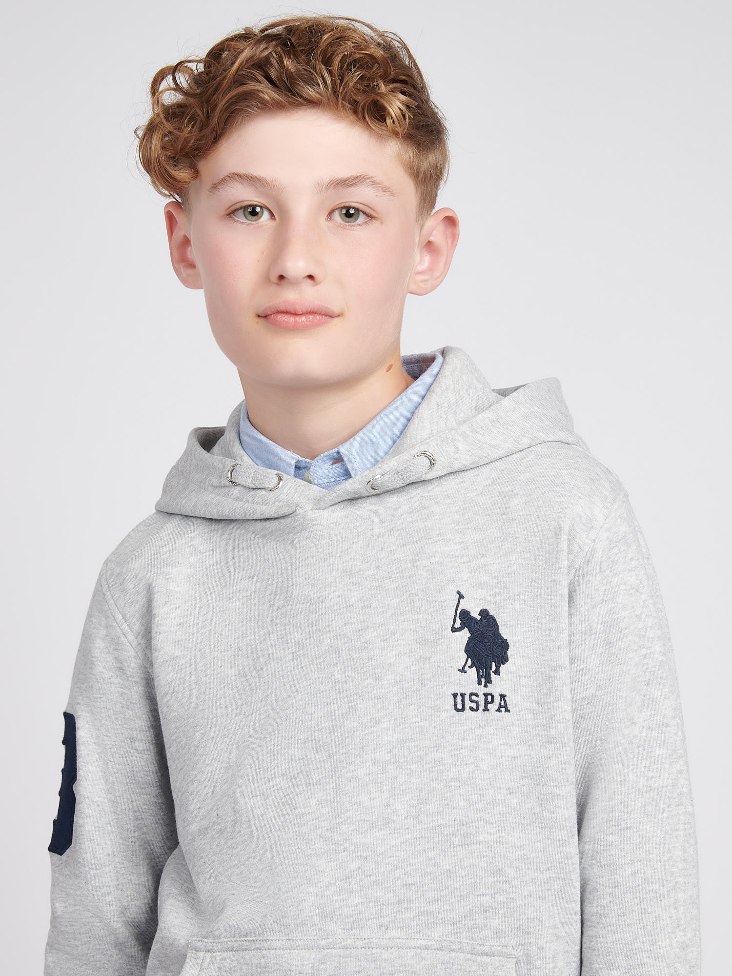 Boys Player 3 Hoodie in Mid Grey Marl - Image 2
