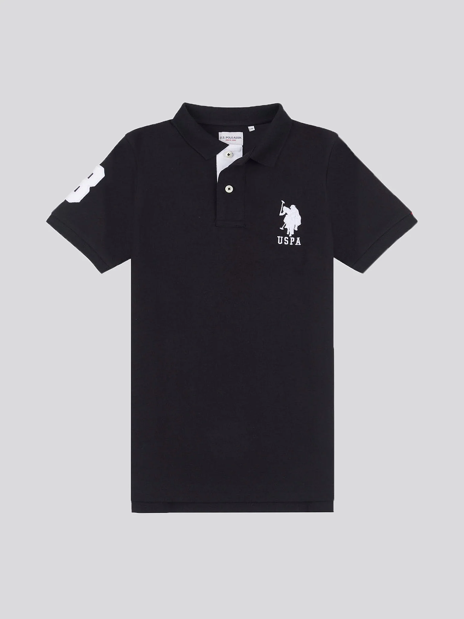 Boys Player 3 Polo Shirt in Black Bright White DHM - Image 5